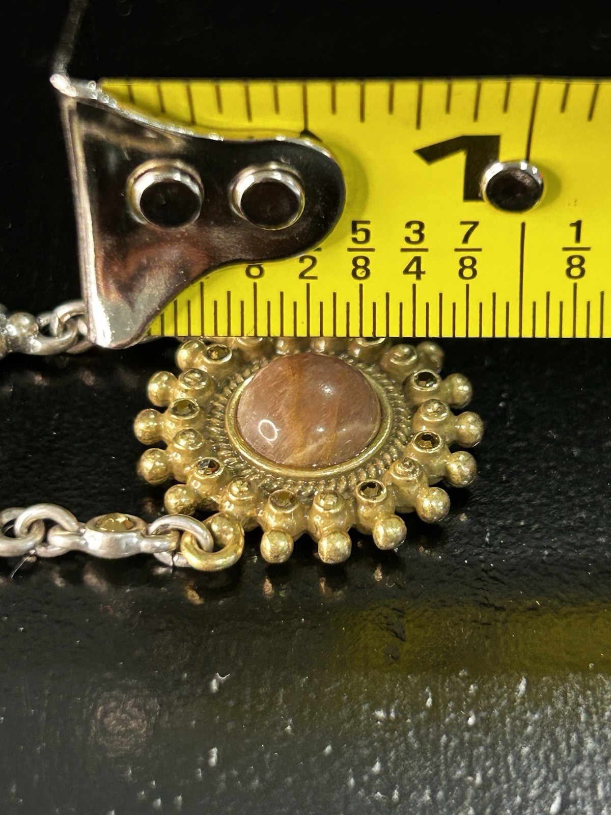Vintage Necklace Round Mix Metal Stones 18” Double Claw Clasps