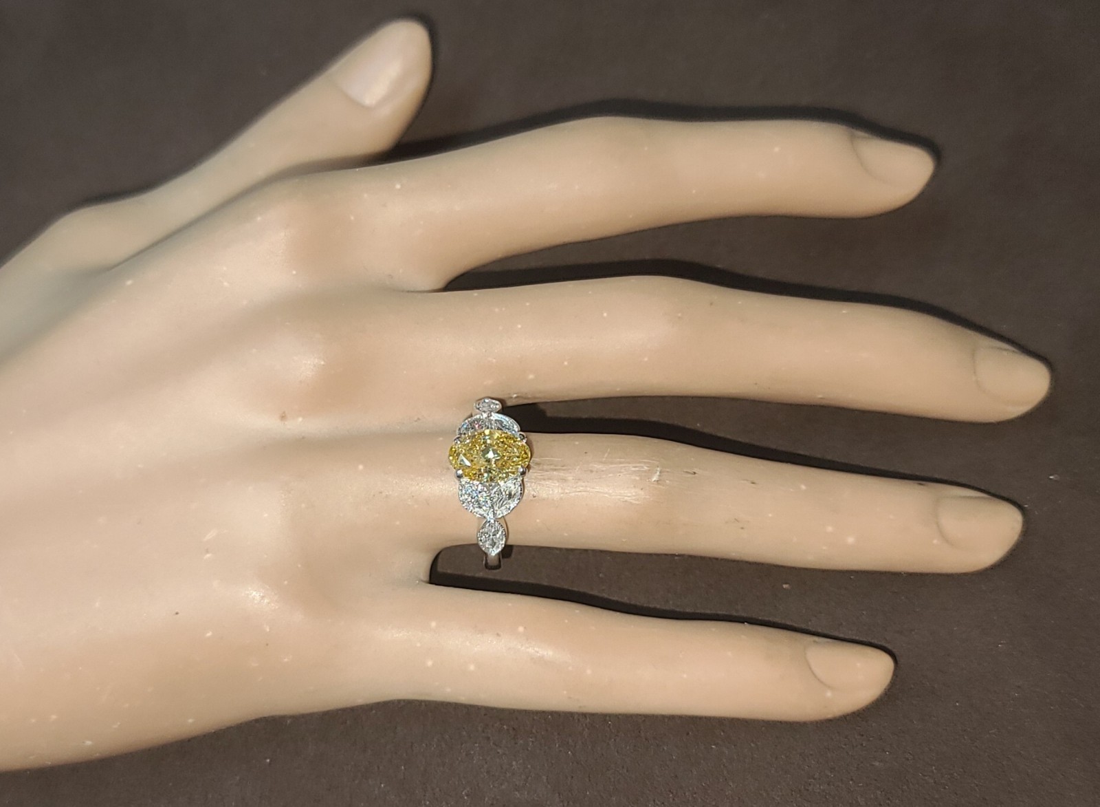 Vintage Platinum Engagement Ring 1.52CT.Natural Yellow Diamond Oval Shape