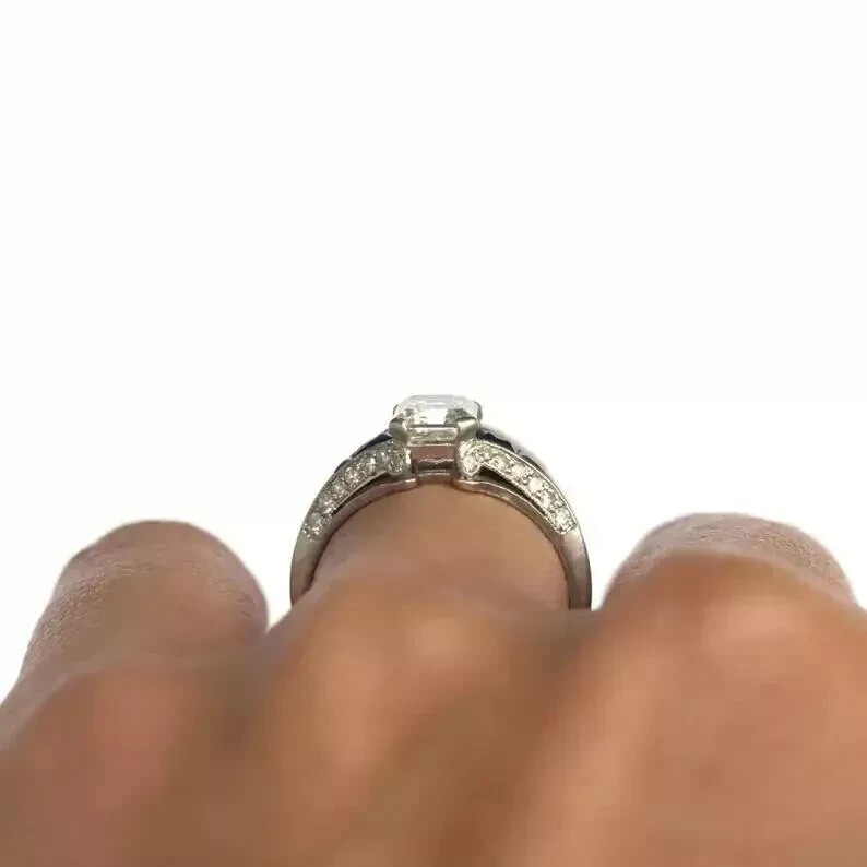 Art Deco Emerald Cut Lab Created Diamond Engagement Ring 14K White Gold FN