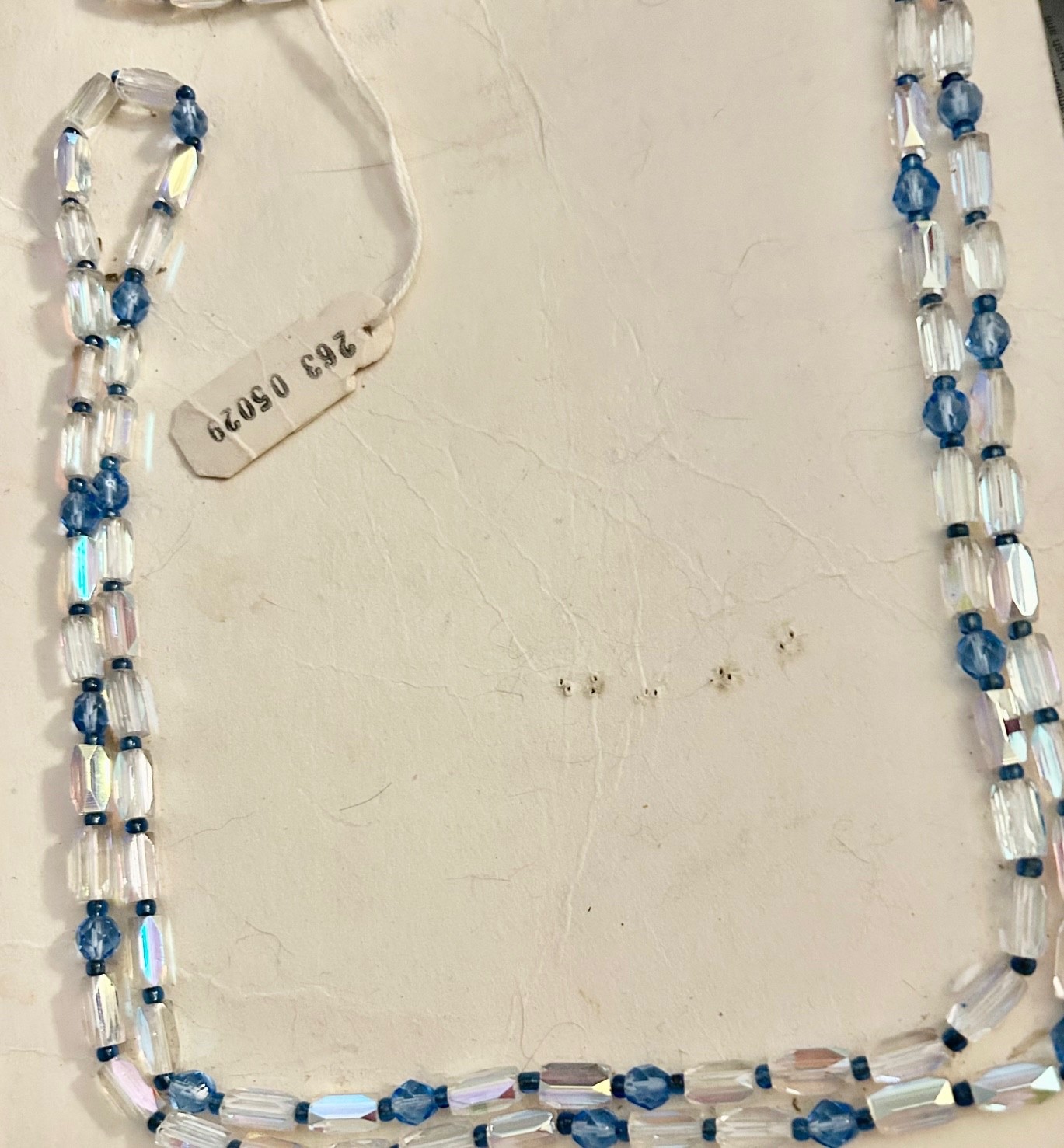 Antique Czech Art Deco Necklace Tubular Crystal Beads W/Cobalt ~ Org PKG NOS