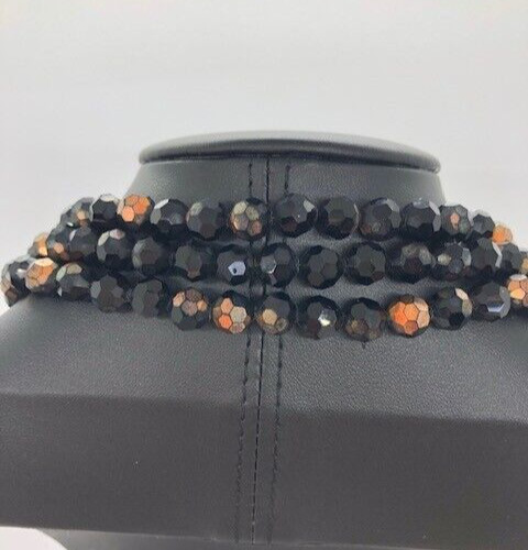 Czech Glass Fire Polished Faceted Jet Black Glass Bead Opera Length Necklace