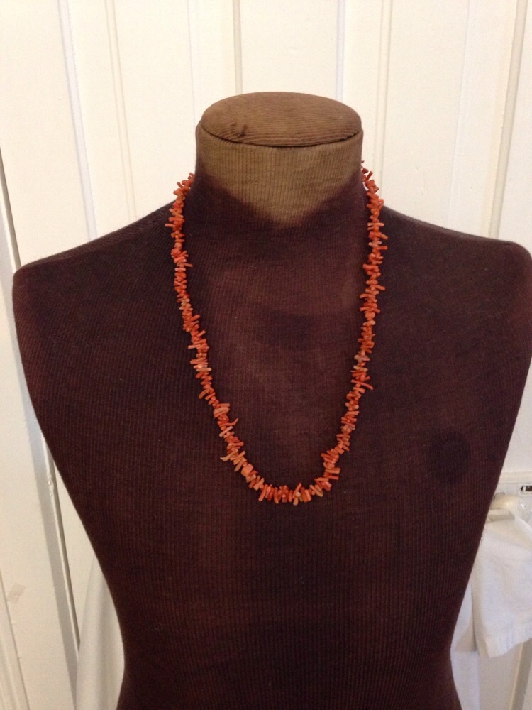 Vintage Real CORAL Necklace Natural Branch LONG 27″ Strand Pink Salmon Color