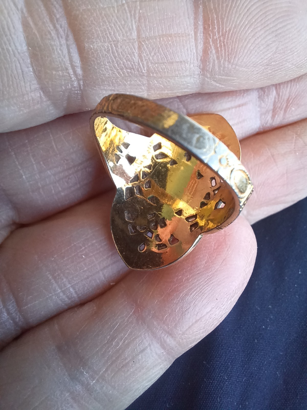 VINTAGE ART DECO JOE ESPOSITO ESPO CARVED SHELL CAMEO 18K HGE FILIGREE RING 7.25