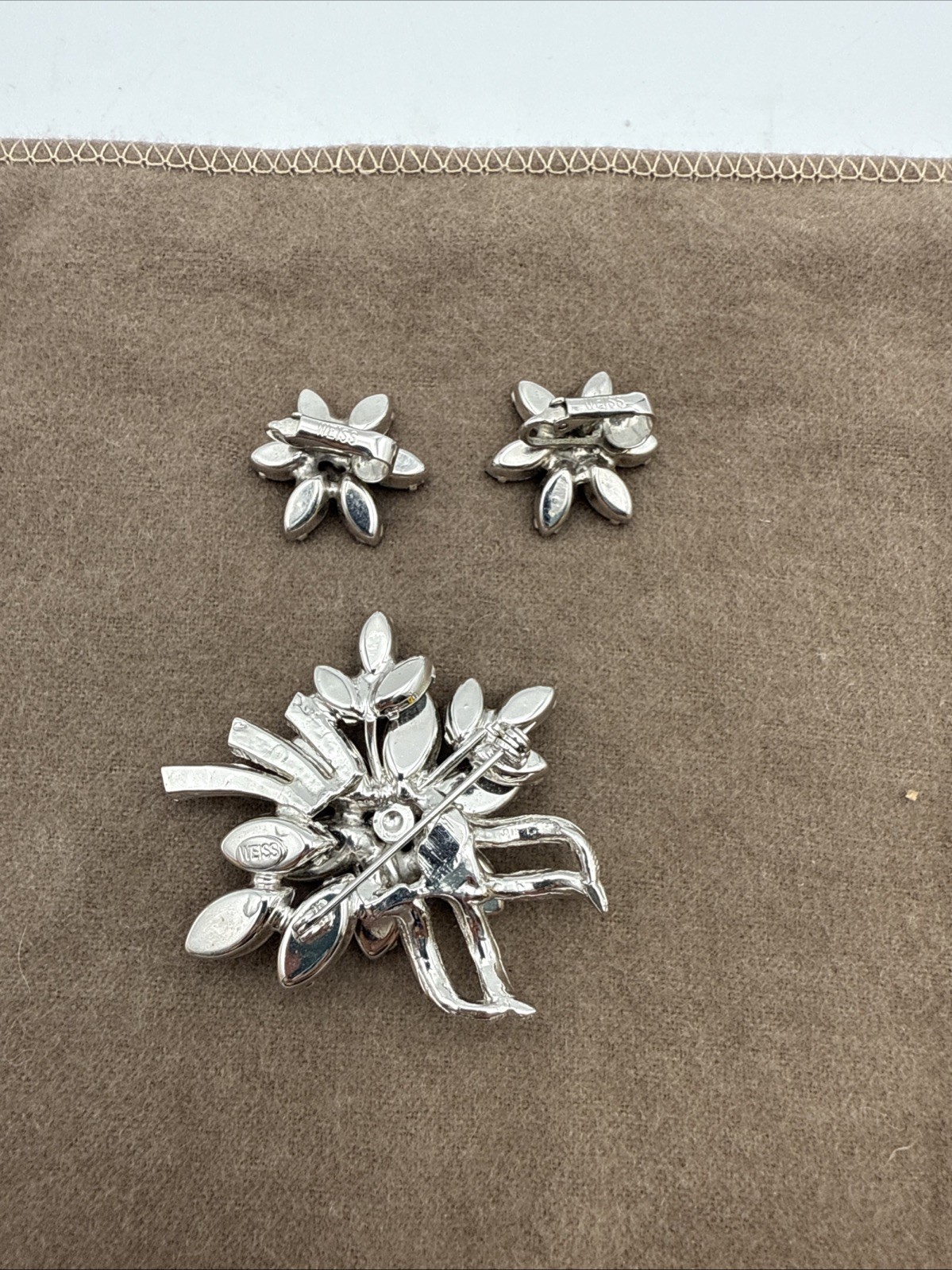 Jewelry, Earrings and Brooch Set, Weiss Signed Vintage, blue and clear stones