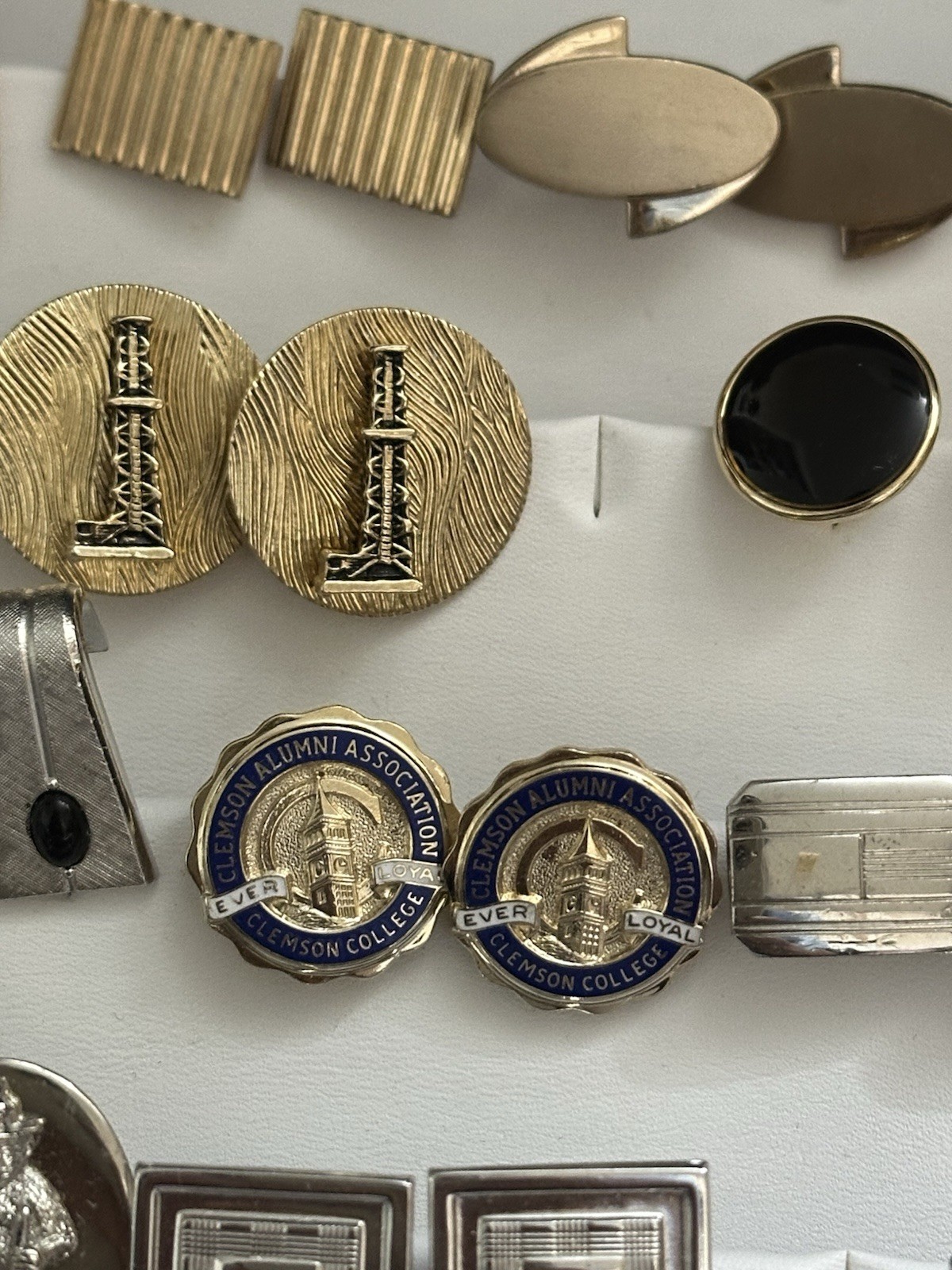 Vintage Lot Gold Silver Tone Glass Gemstones Cuff links Tie Clip Tie Tack 22pc