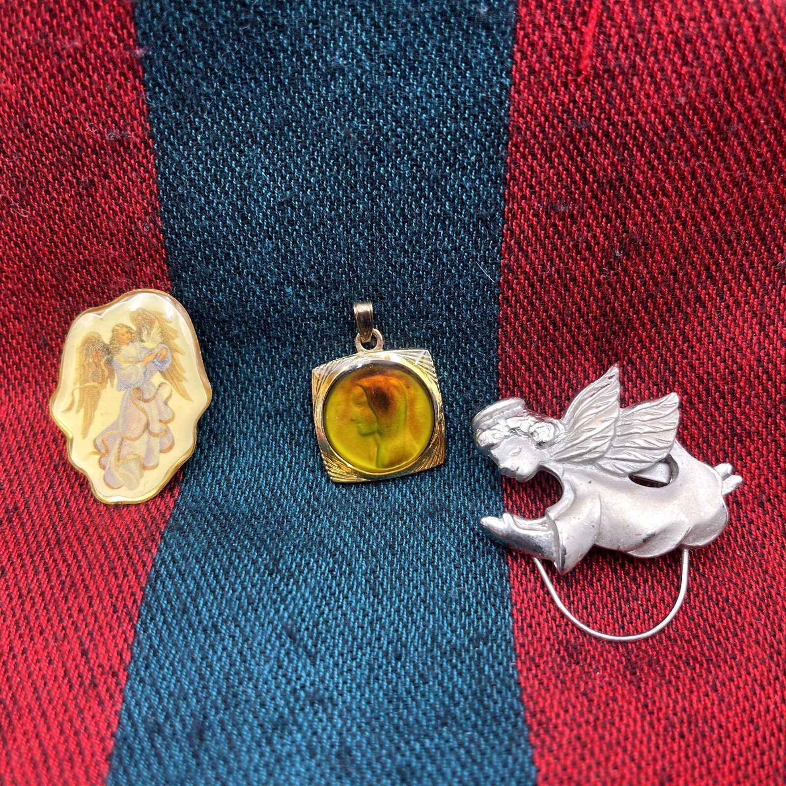 Vtg Lot of 3 Christian Jewelry Guardian Angels Brooch Pin & Necklace Pendant