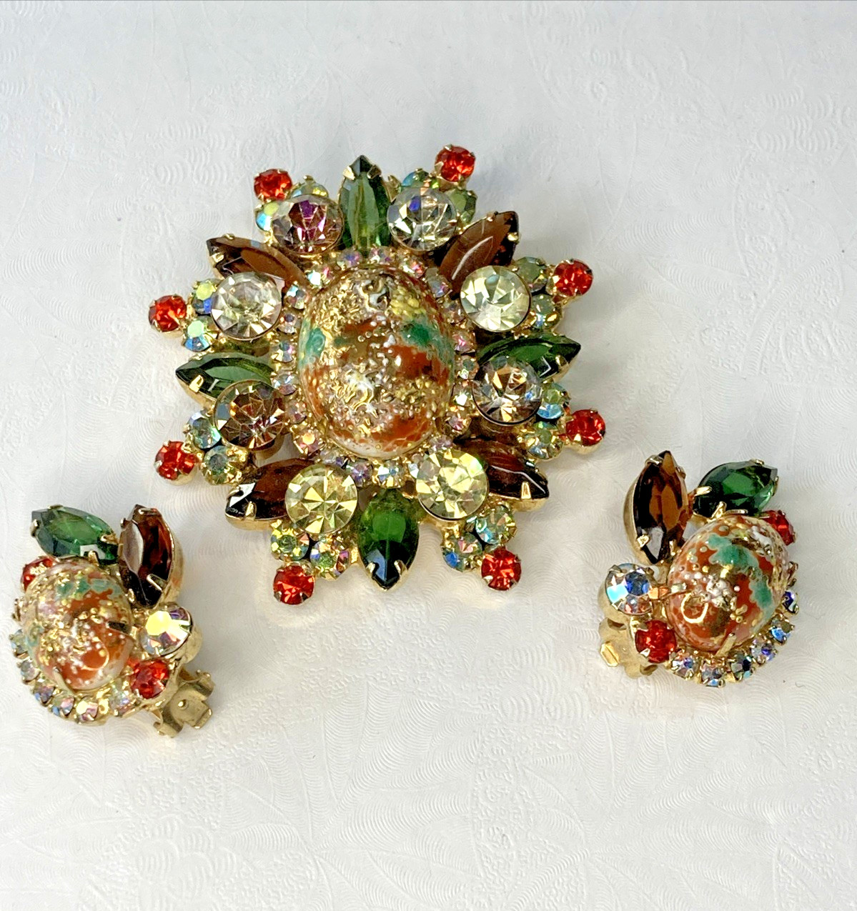Delizza & Elster Juliana Speckled Easter Egg Cabochons Brooch And Earrings Set