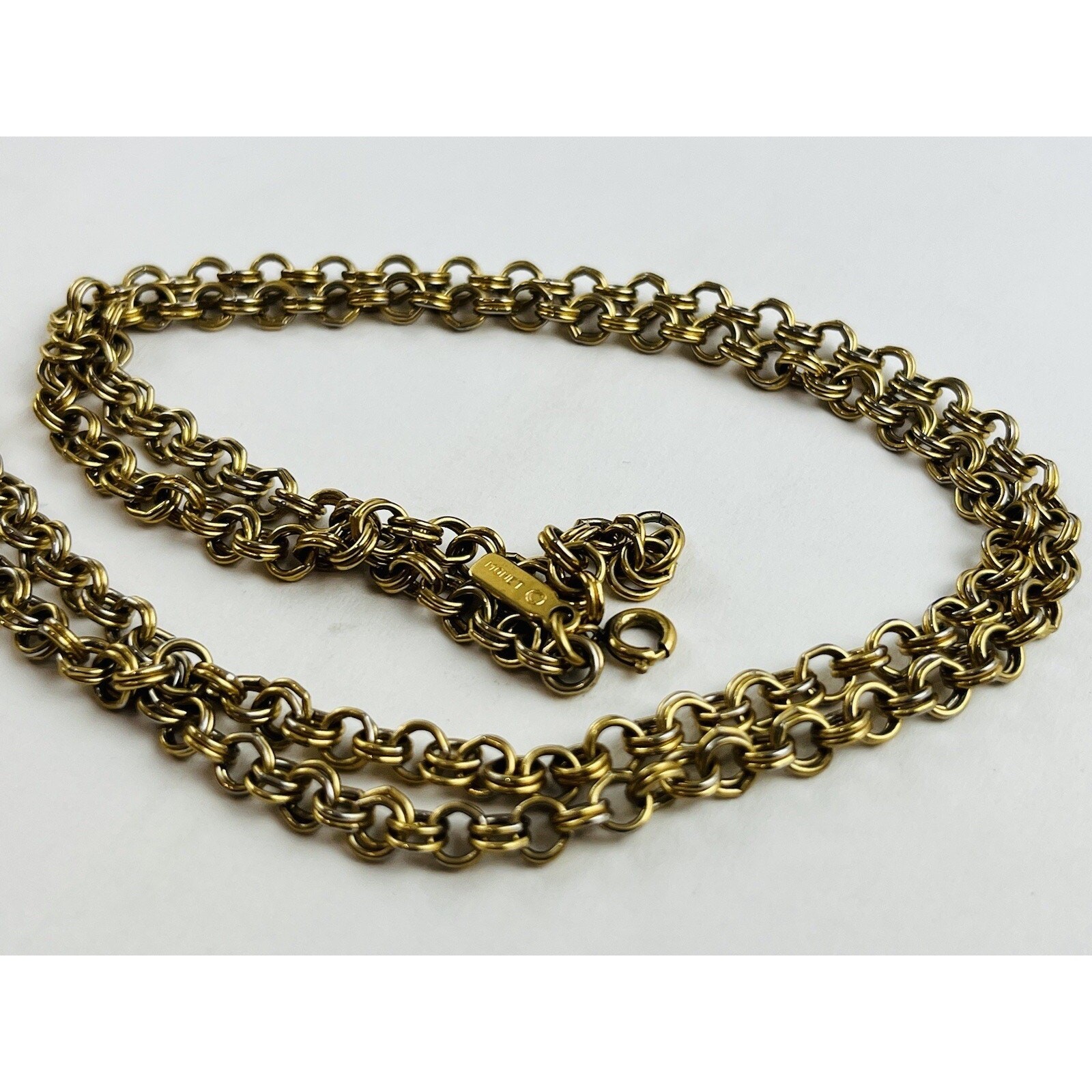 Vintage MONET GOLD TONE NECKLACE Rolo Round Chain Double Link CLASSY! Rare Singl
