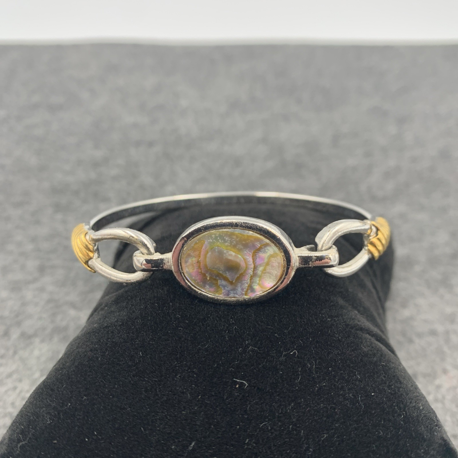 Vintage Avon Abalone Shell Oval Bracelet, Gold and Silver Two Tone Bangle