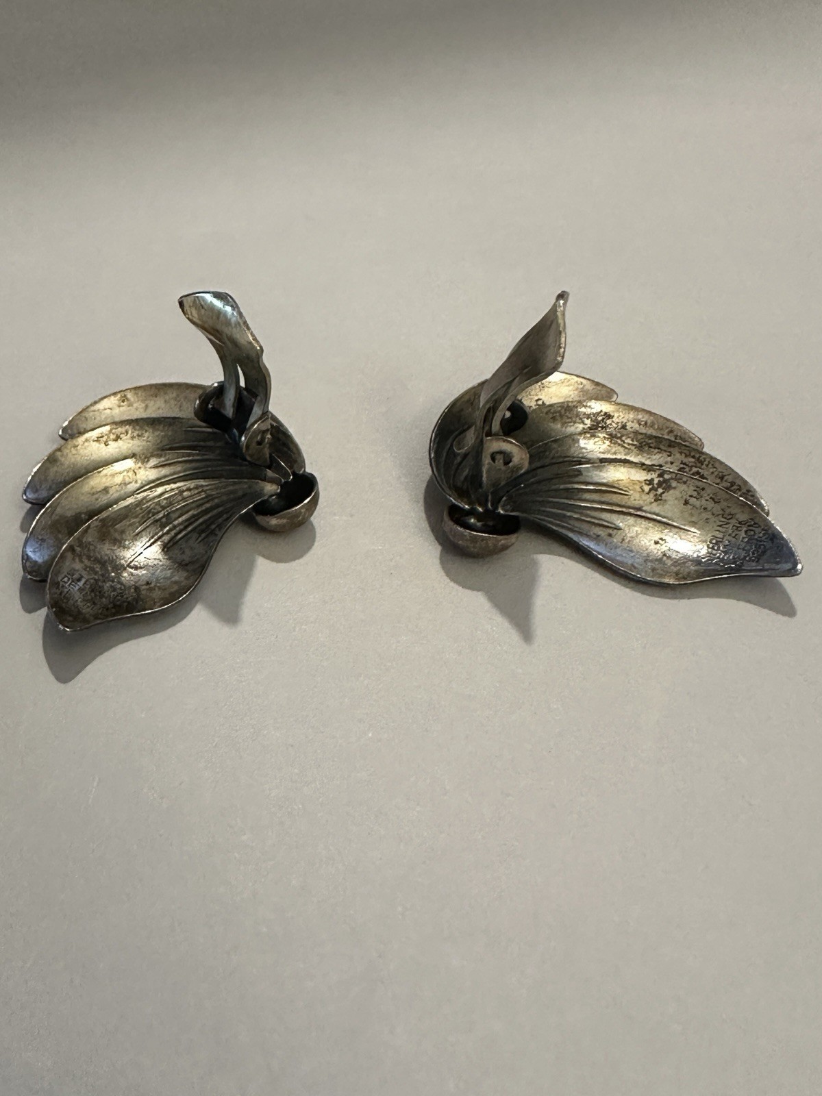 VTG N E Signed Denmark Sterling Silver Clip Fan Earrings 1in 8.11g
