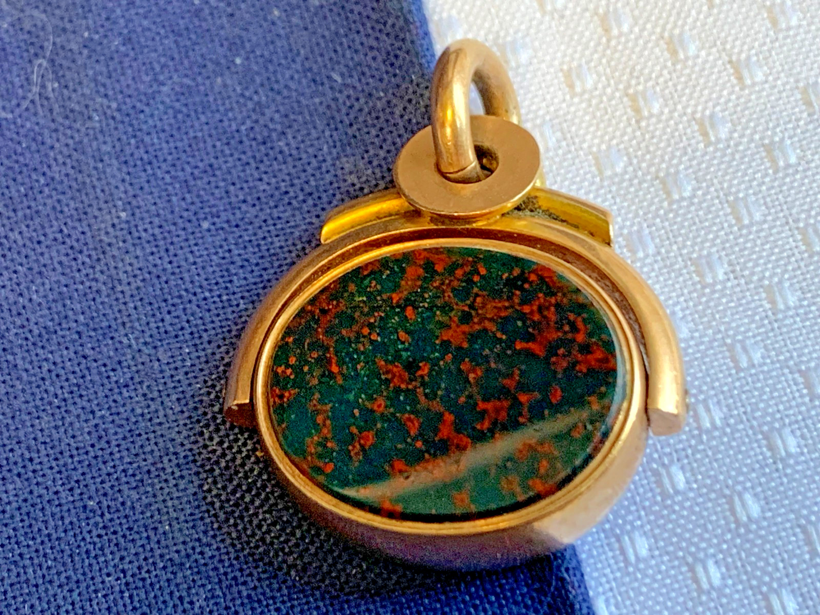 Antiq Yellow Gold Pocket Watch Fob Rotating Pendant Bloodstone Carnelian 10.19g