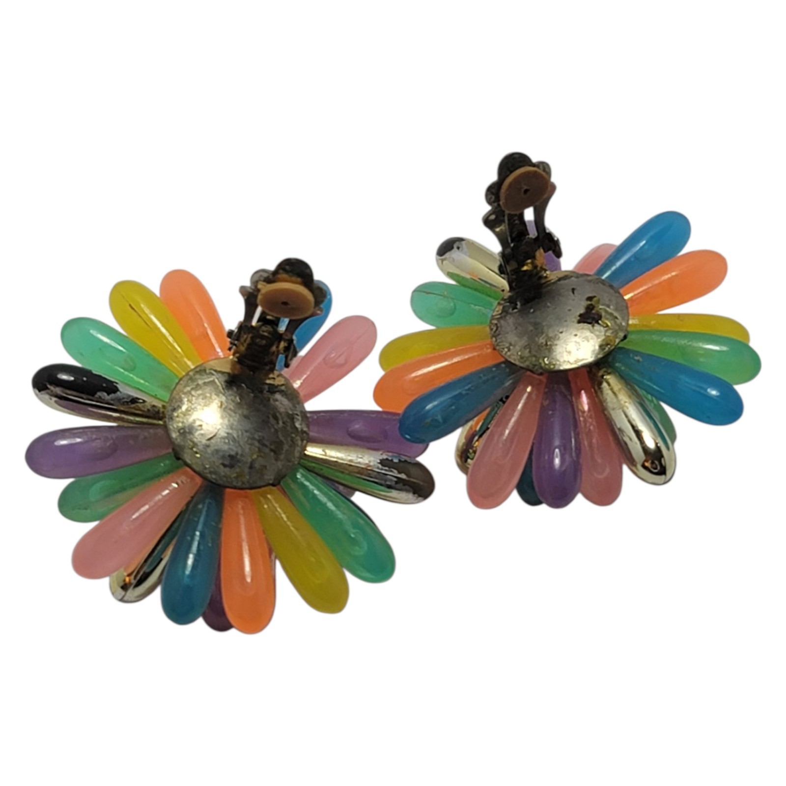 Vintage Starburst Multi Color Pastels Earrings Clip On Soft Acrylic