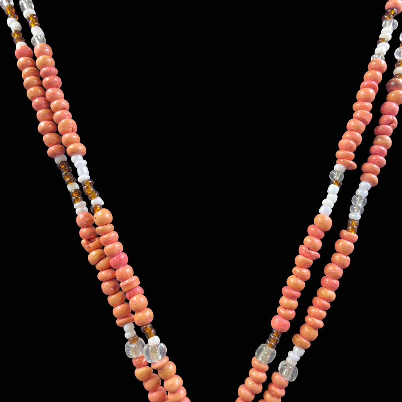 Bohemian Coral Beaded Necklace Mother Of Pearl Flower Pendant Vintage Cottagecor