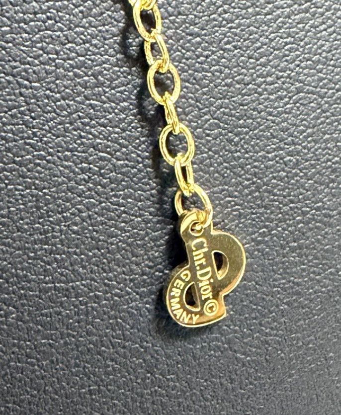 Christian Dior necklace pendant with CD logo rhinestones gold plated teardrop