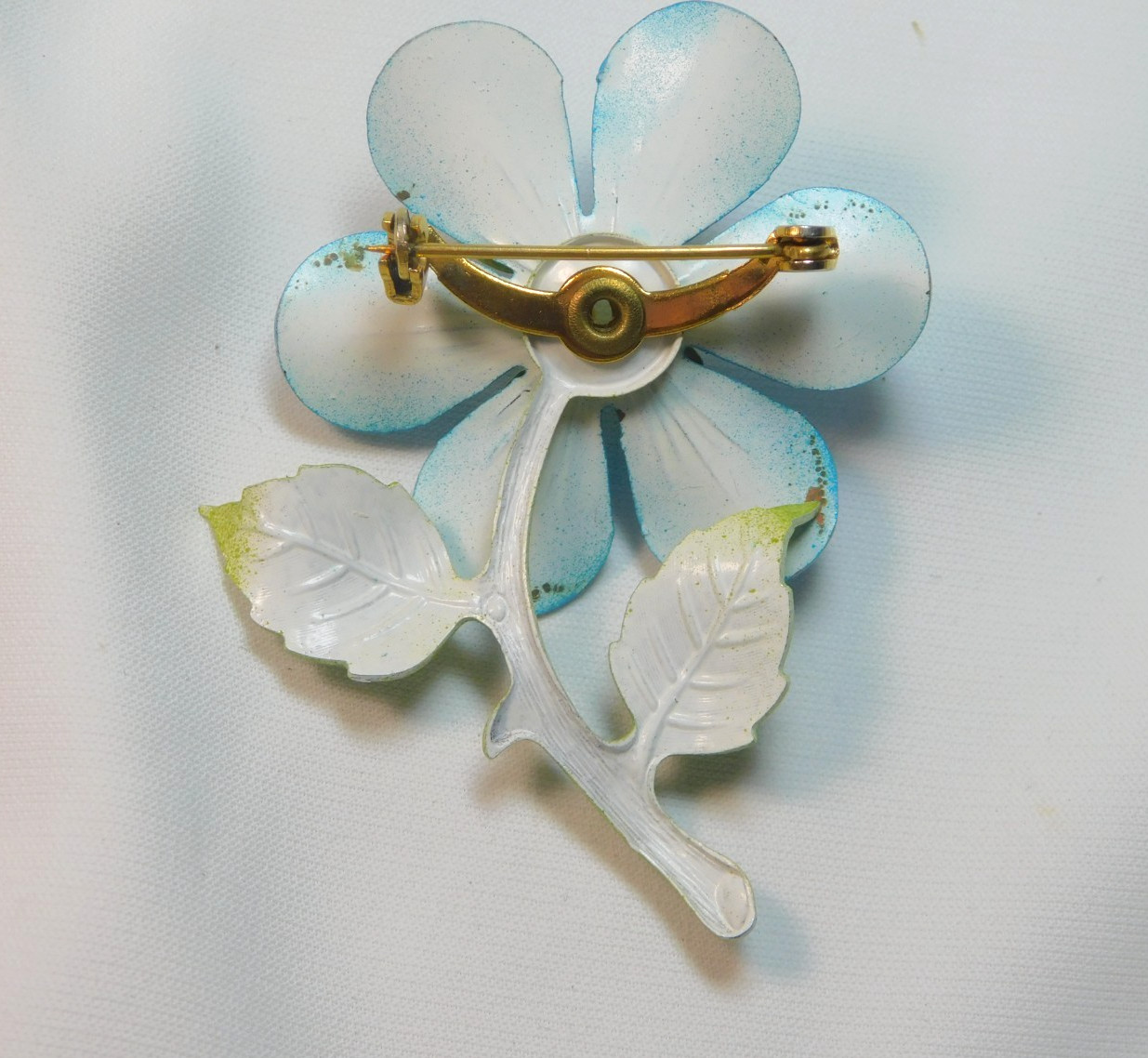 VINTAGE MOD RETRO BLUE ENAMEL METAL FLOWER DAISY BROOCH & EARRING SET✨