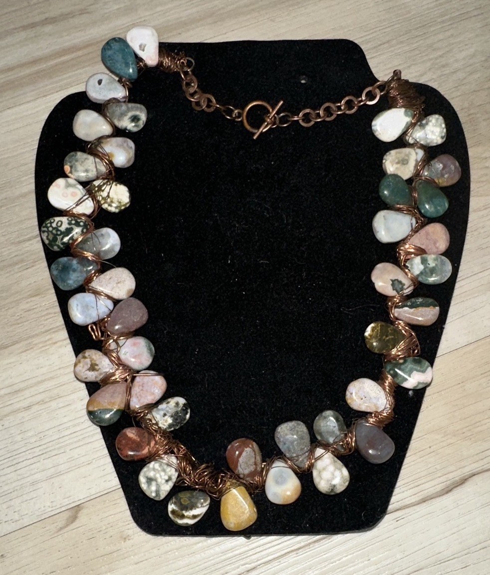 Handmade Wire Wrapped Gemstone Necklace Mixed Natural Stones Boho Artisan