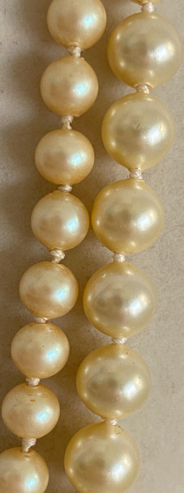 Lot of 2 Vintage Glass Faux Pearl Necklace Strand 21″ & 24″ Filigree Clasp