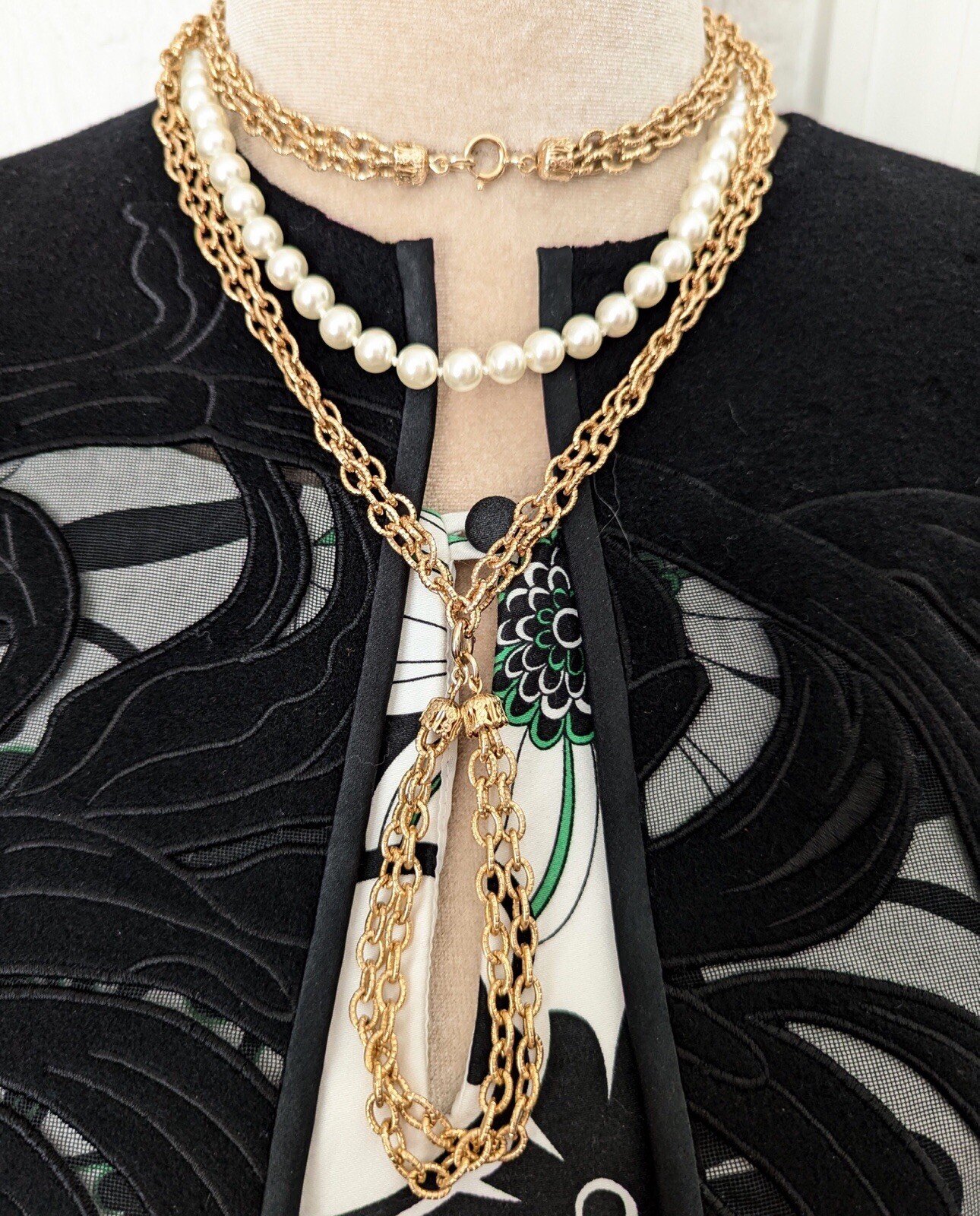 Tassel Fringe Long Necklace Faux Pearl Choker Layered Vintage Jewelry 36”