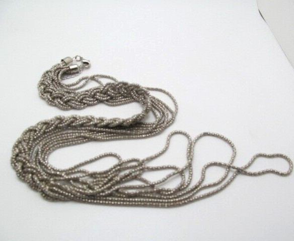 Vintage Popcorn 5 Stand Silver Tone Braided Graduated Layer Chain Necklace