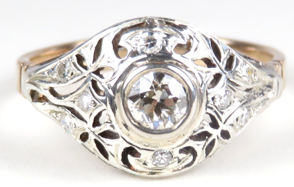 Victorian Edwardian 14KY Silver Diamond Engagement Ring Size 7 UK-N1/2 EGL USA