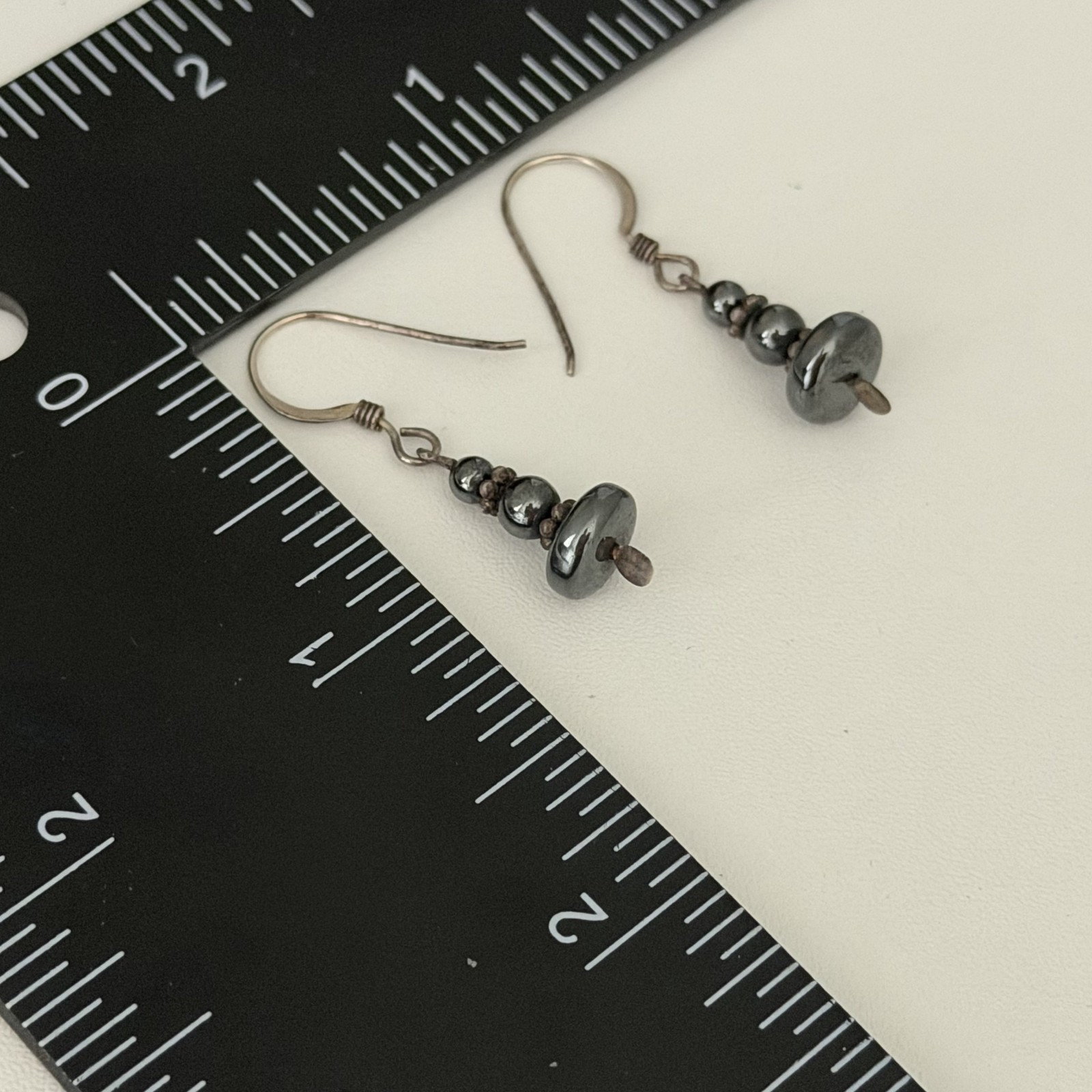 Vintage 925 Sterling Silver Hematite Bead Ball Dangle Earrings