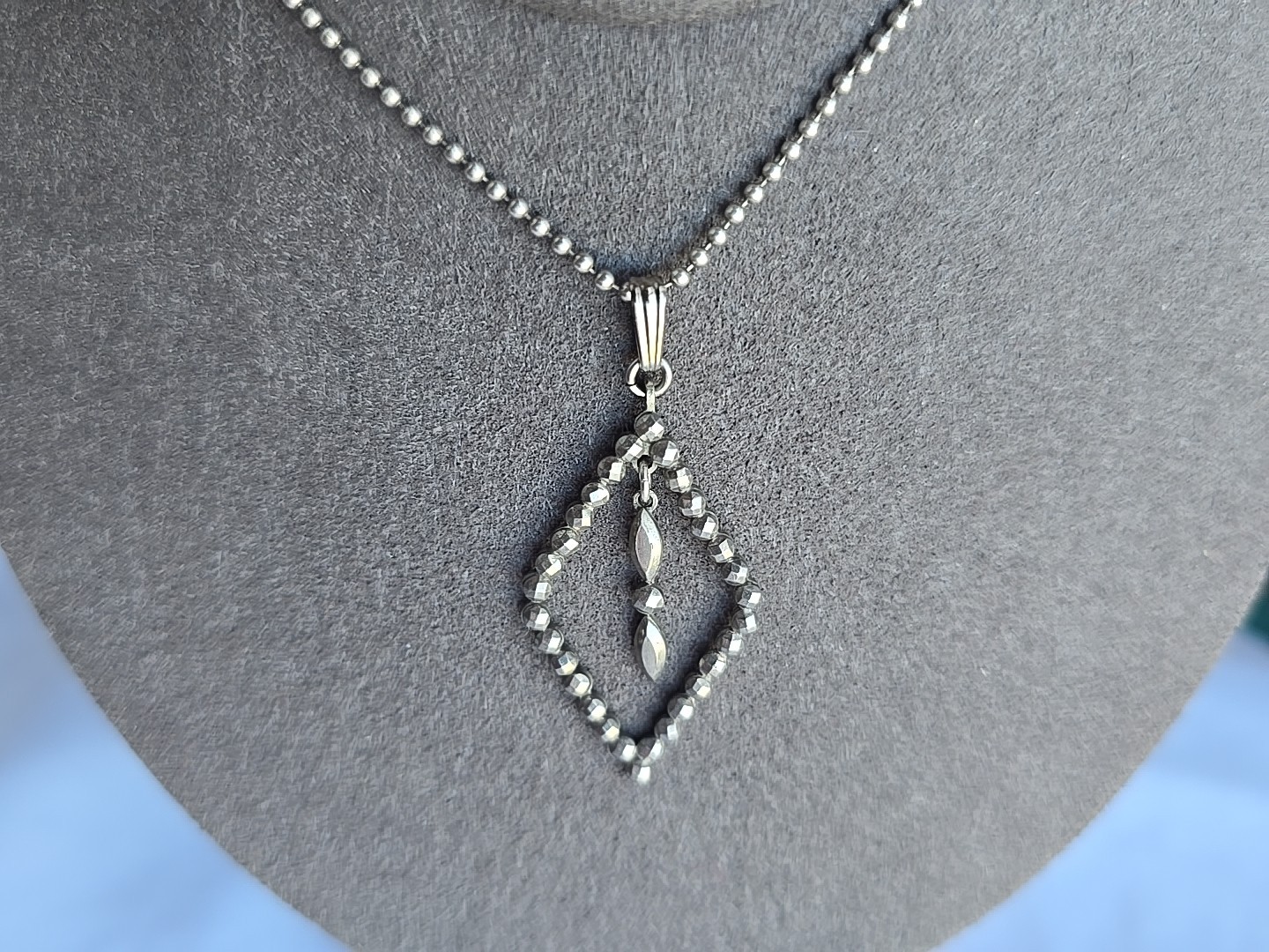 Fishson Silverite Pendant Neva Rust Signed Faceted Cut Pendant, Vintage
