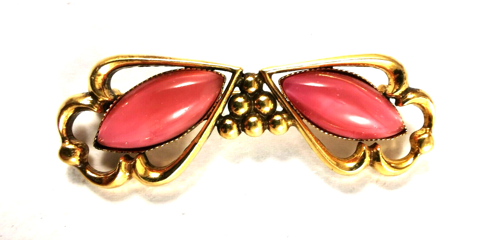 Czech Vintage Brooch Pink Glass Pin Deco Gilded Brass Handmade Art Work Brooch
