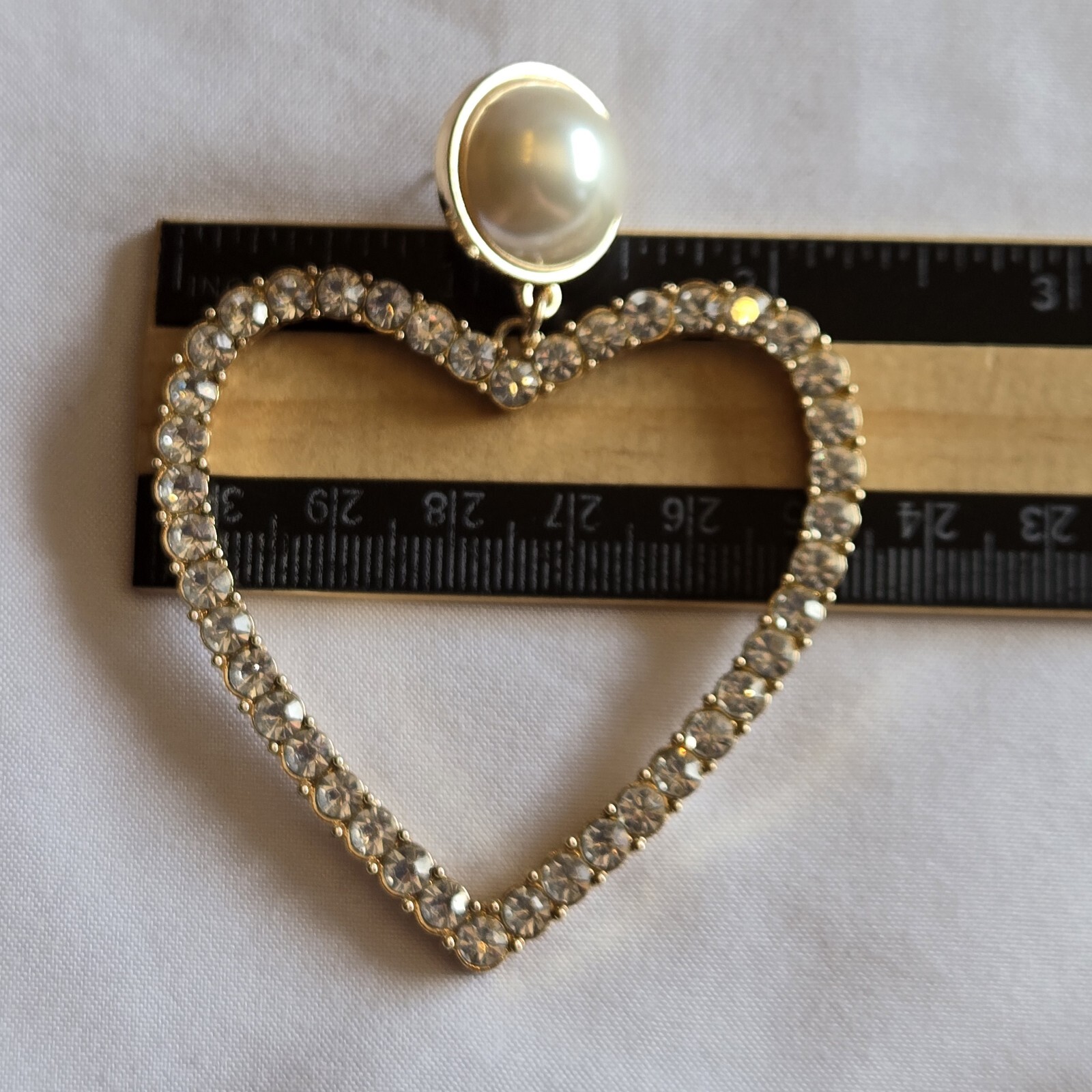 Sugarfix Signed Huge 3″ Rhinestone Heart Pierced Gold Tone Statement Earrings