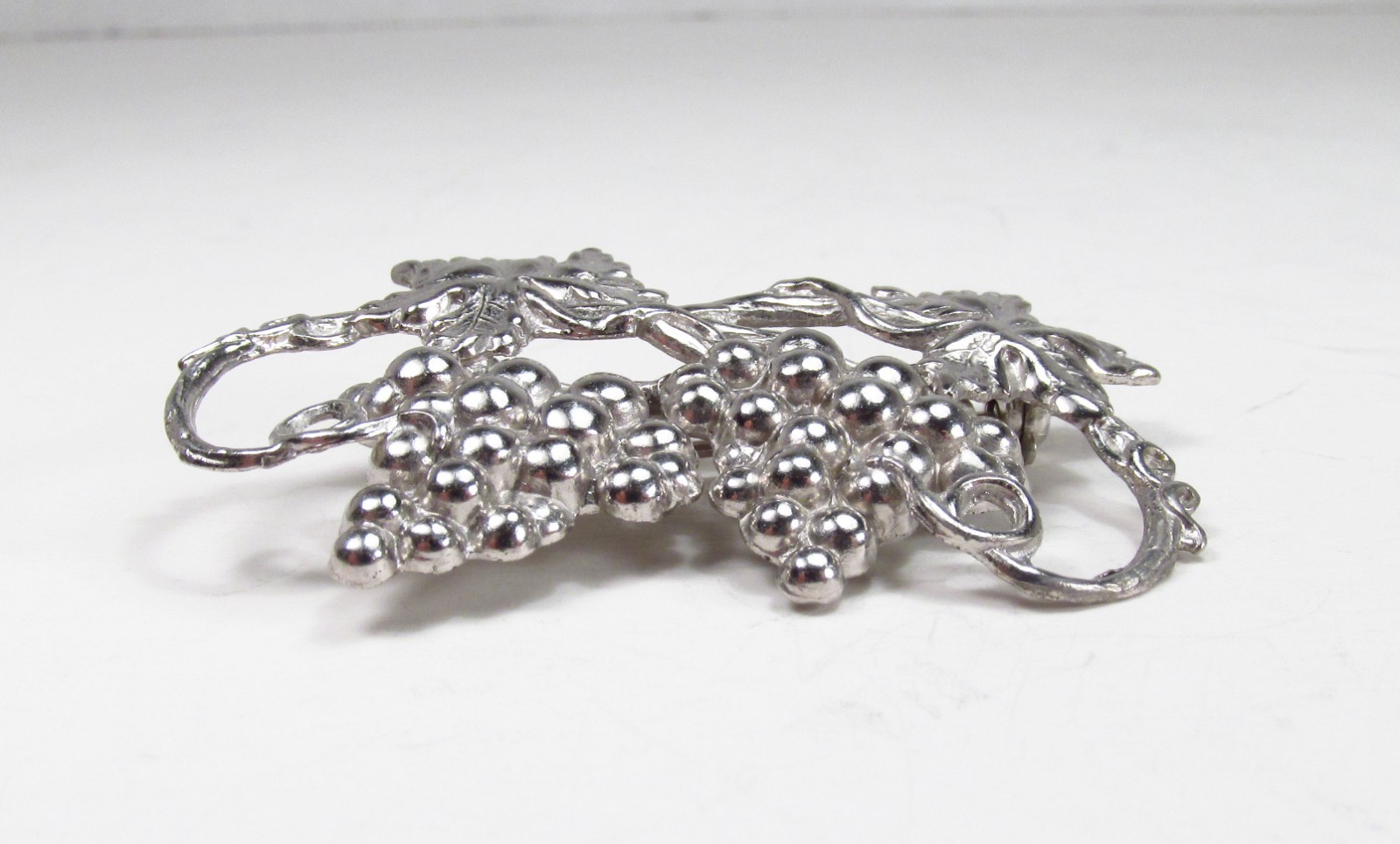 Vintage 1950s USA Made Sterling Silver Grapevine Bunch of Grapes Cluster Brooch