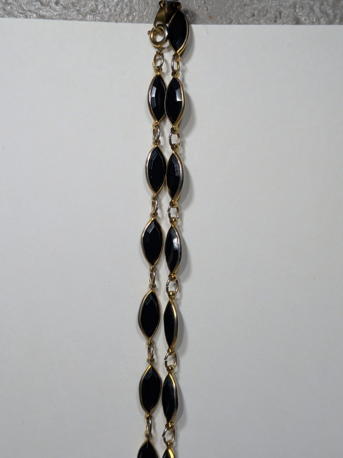 ✨VINTAGE✨ 29″ Goldtone Black Stones / Rhinestones Metal Links Necklace Costume