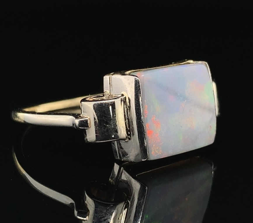 Retro 14k Yellow and White Gold 2.08 Carat Genuine Australian Opal Ring (#J7487)