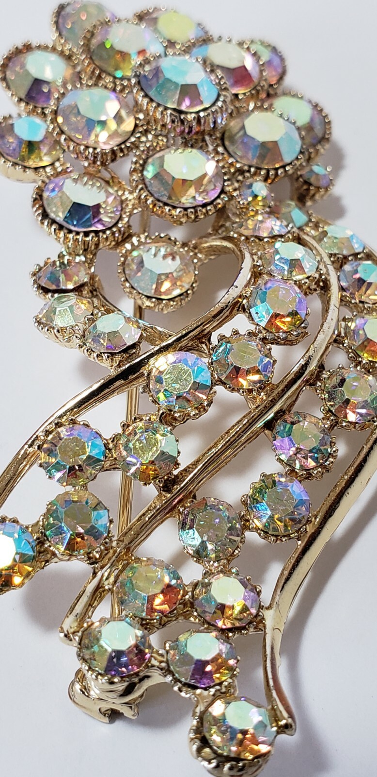 Vintage 1950’s BSK Aurora Borealis Crystal Floral Bouquet Design Brooch