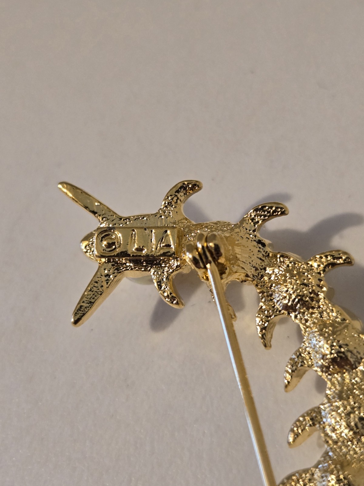 Lia Sophia Goldtone Centipede Brooch Rhinestones Faux Pearl