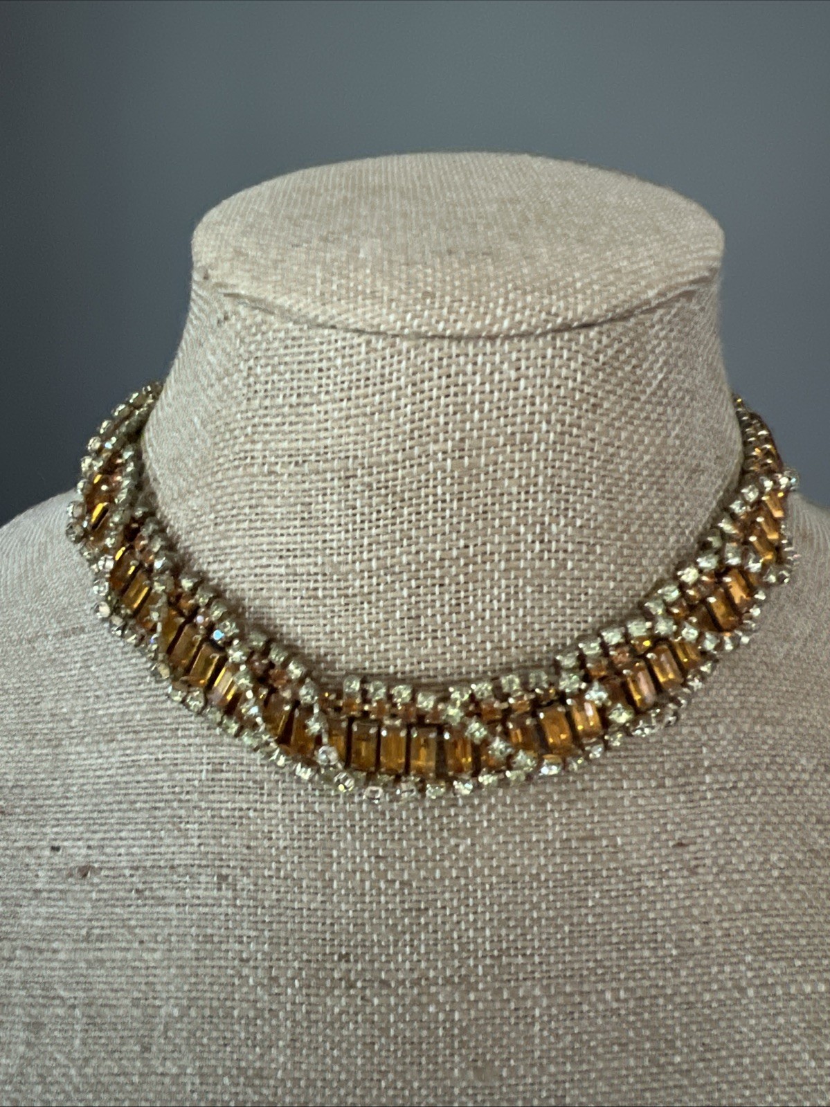 VTG. KRAMER N.Y. PARURE TOPAZ & CLEAR RHINESTONE NECKLACE BRACELET EARRING SET