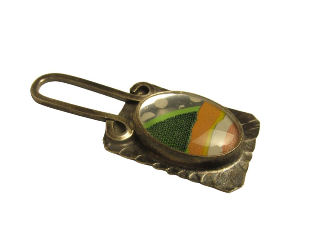 Sterling Silver Pendant Glass Domed Top Abstract Design Artisan Vintage Signed