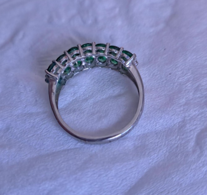 Vintage Signed Karis Sterling Silver Double Row Green Oval Stone Size 8 Ring