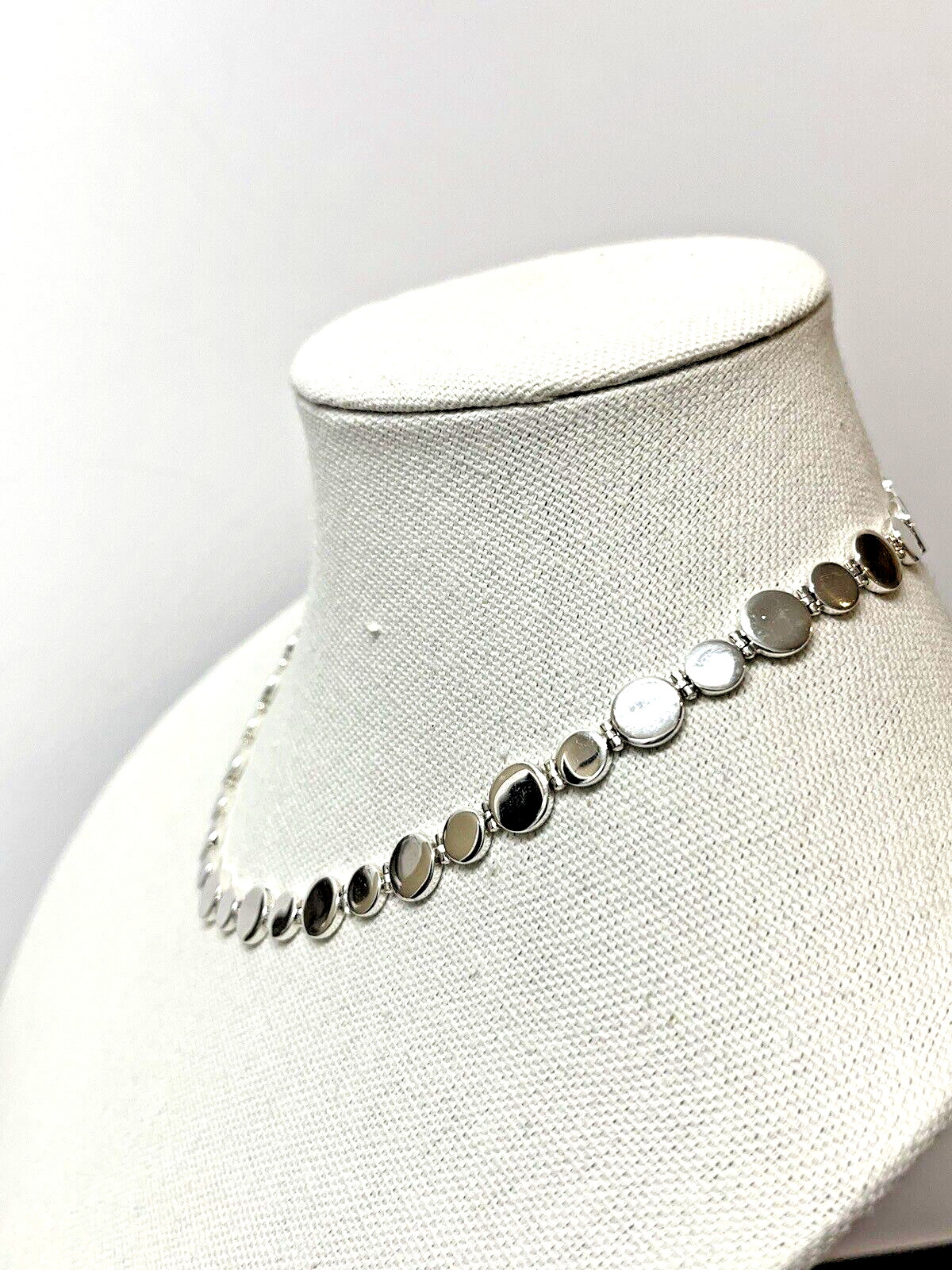 Sterling Silver Modernist Necklace Flat Coin Links 64 Grams Unsigned 18″ long
