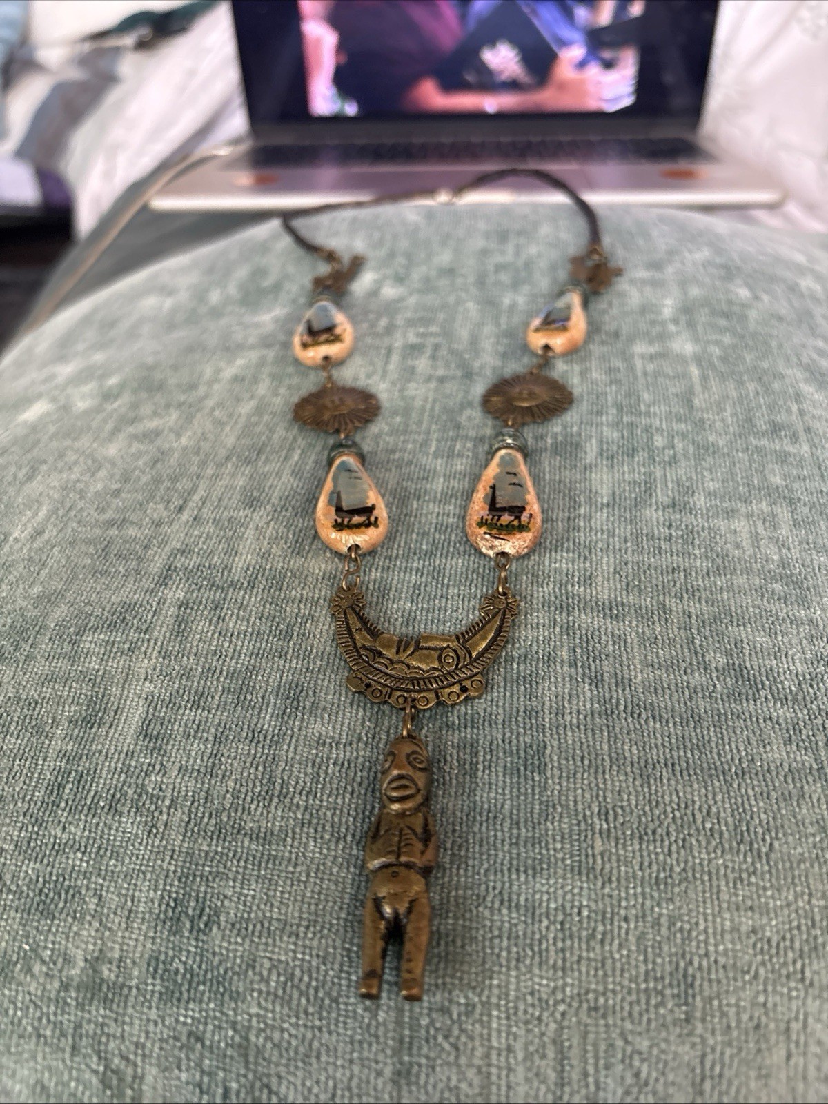 Vintage Brass Kokapelli Sun Camel Necklace Pendant Necklace
