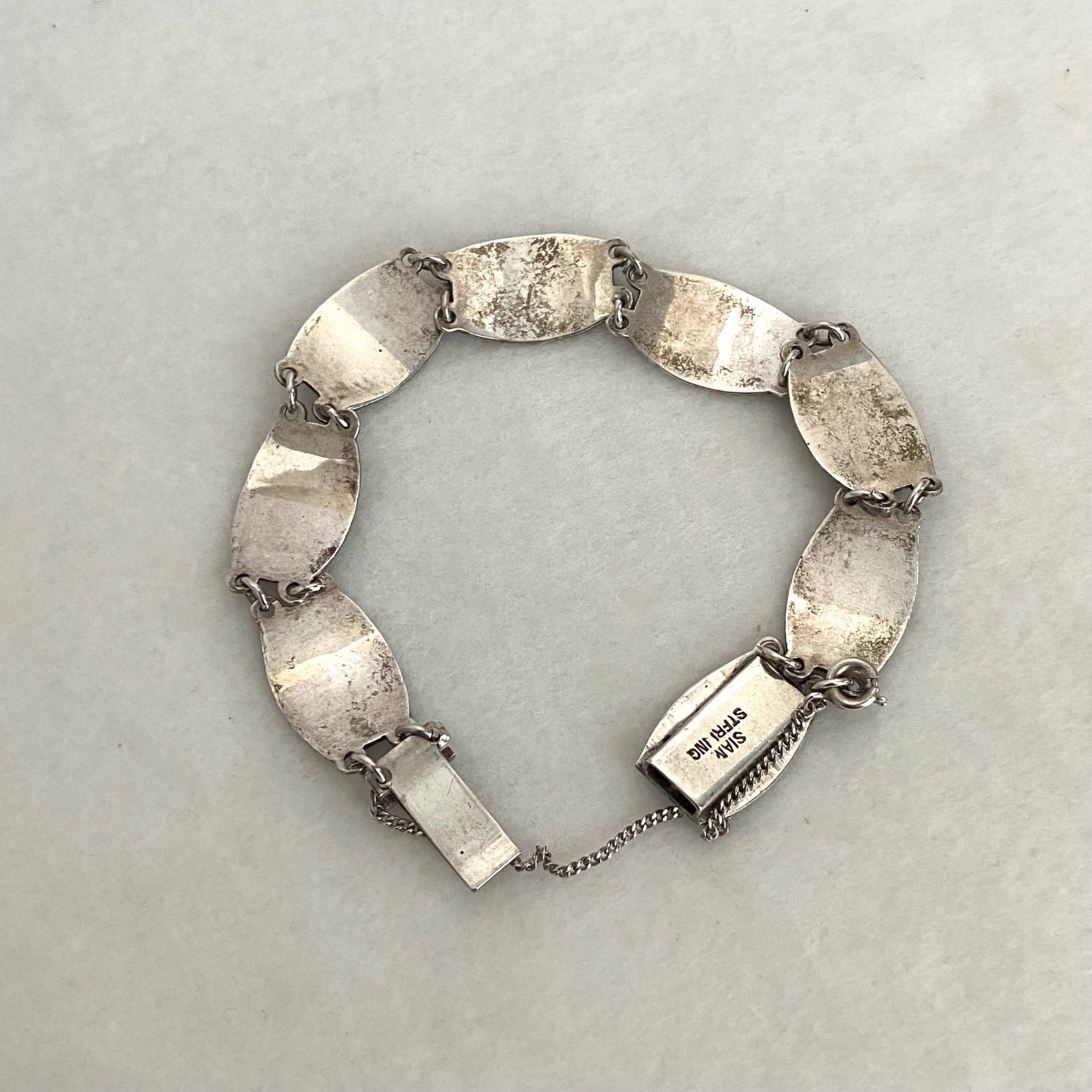 Signed SIAM Thai Sterling Silver 925 Black Niello Garuda Panel Bracelet 6.75″