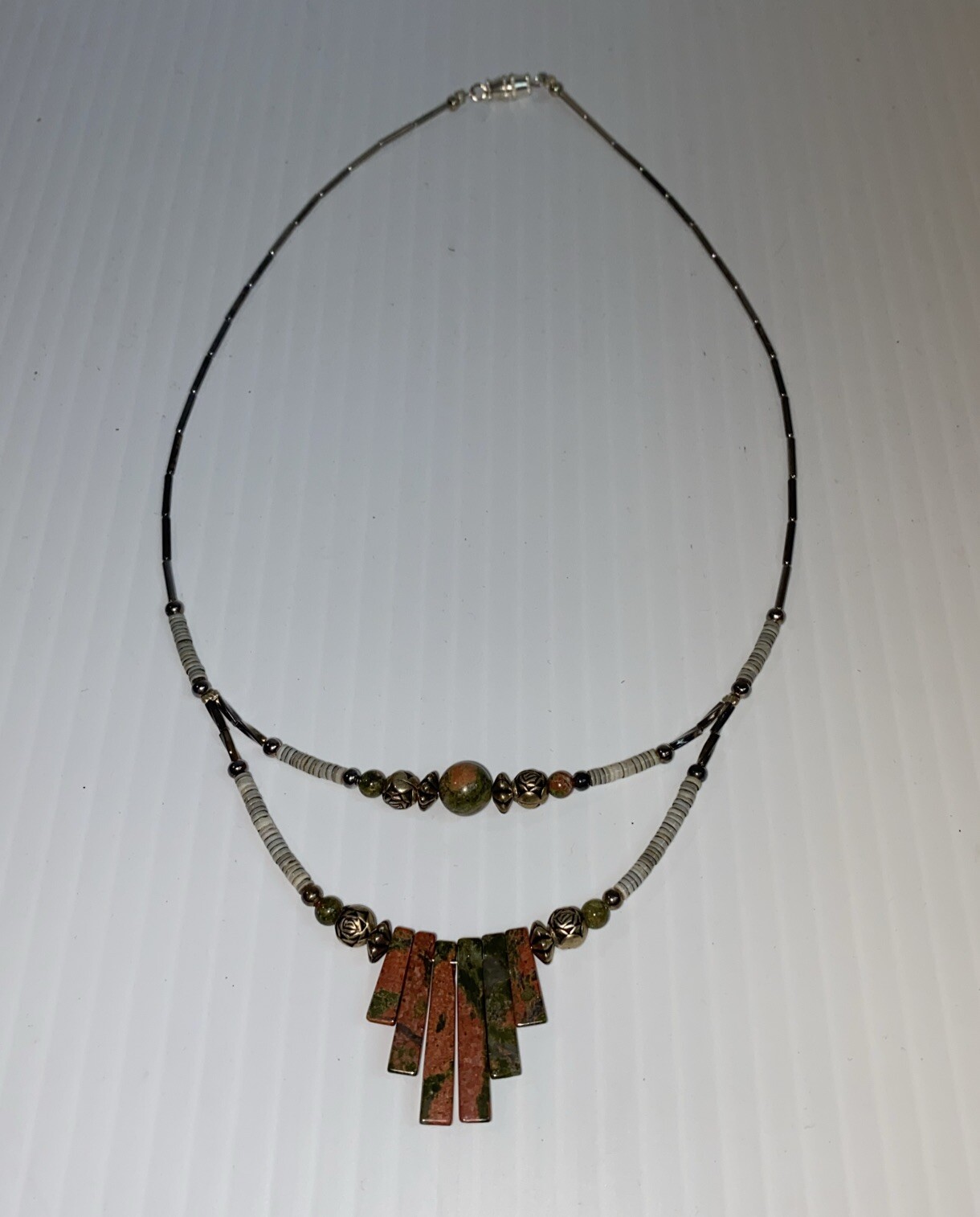 Reservation Silvertone Stone Beaded Choker Necklace Southwest Hippie