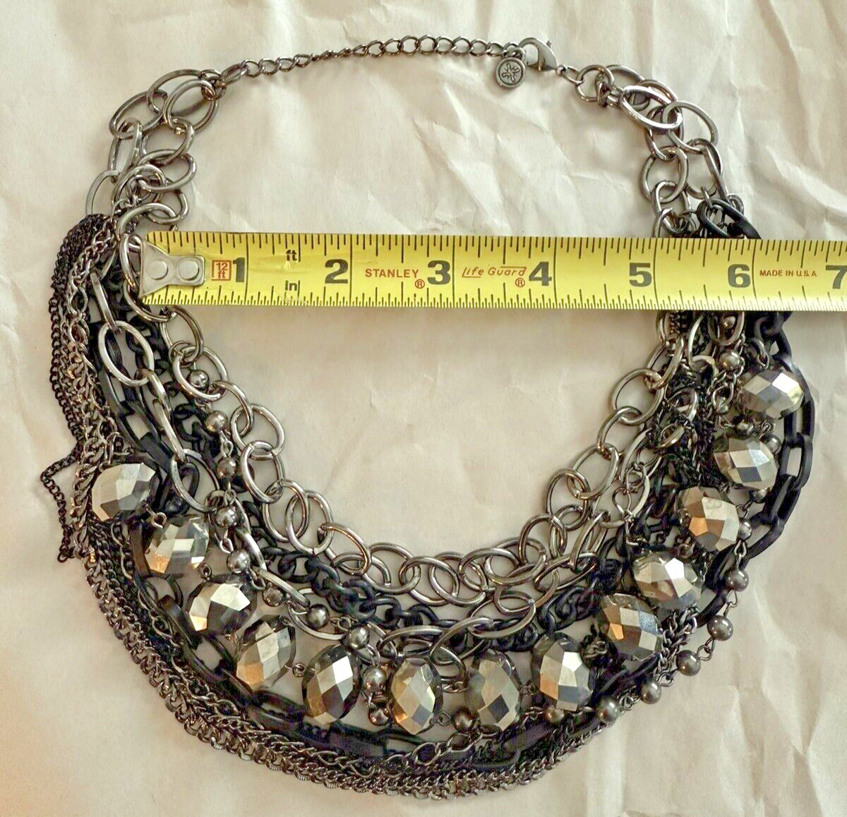 Dramatic Layered Statement 21” Gunmetal Silver and Black Trendy Chain and Bead