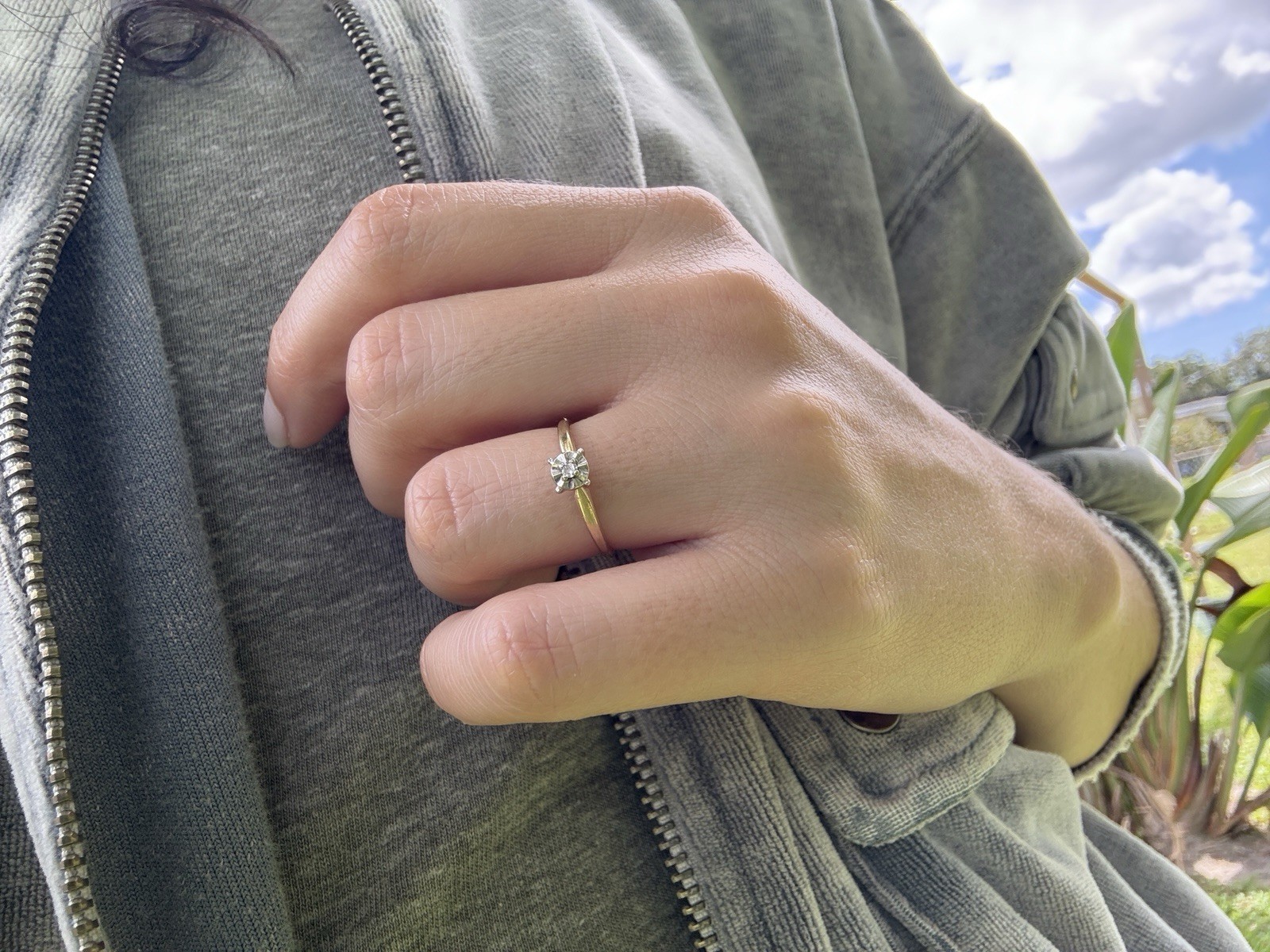 Vintage 1950s Mid Century 10K Gold Illusion Diamond Ring Size 5.5 Minimalist