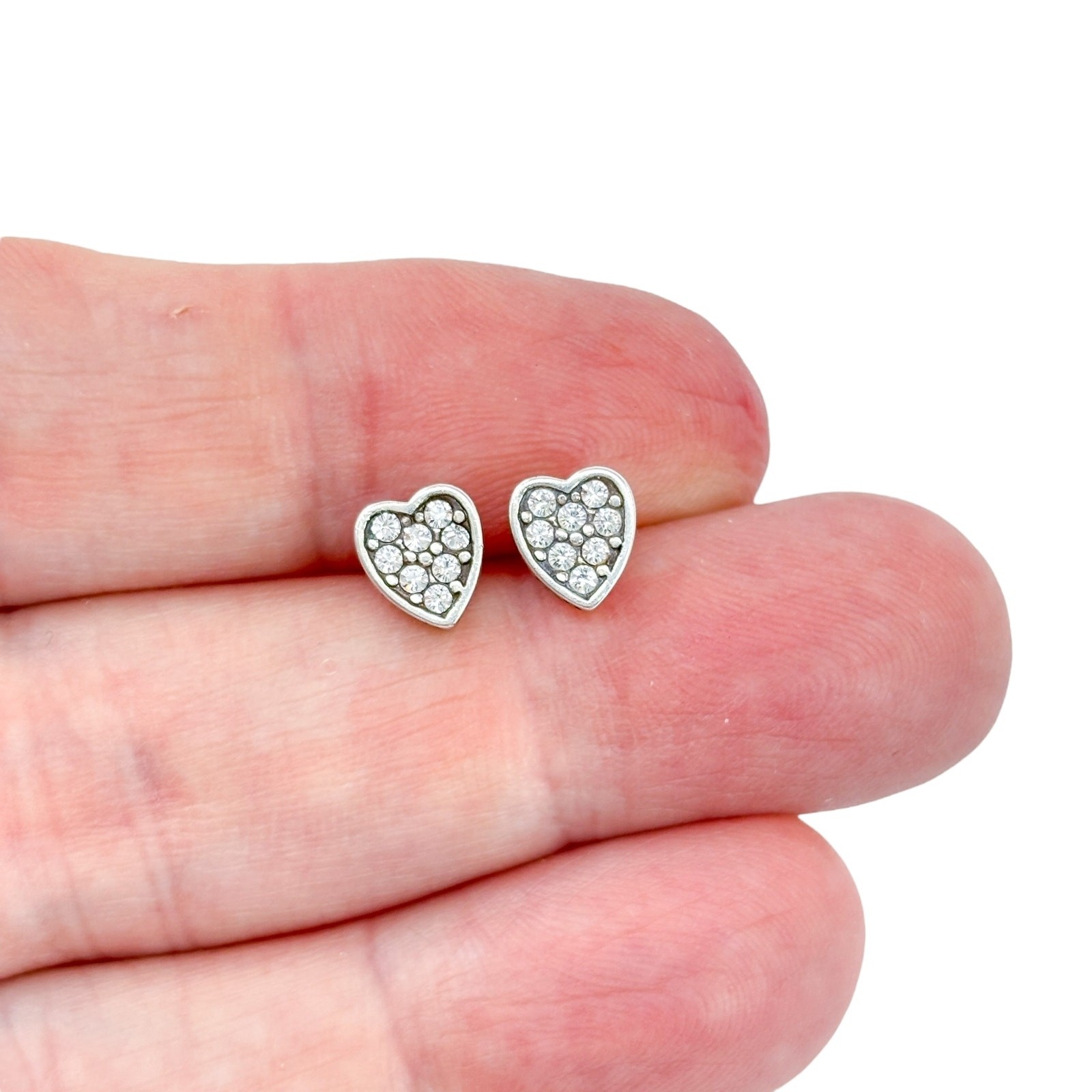 Vintage Sterling Silver Heart Earrings 1cm | Cubic Zirconia Studs | Romance