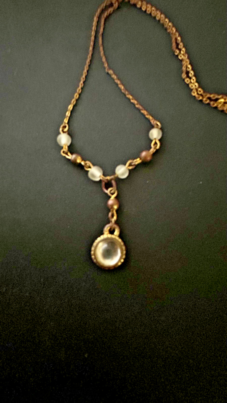 e Stag Gold-Tone Necklace – Frosted Lucite Beads & Faux Pearl Cabochon Drop