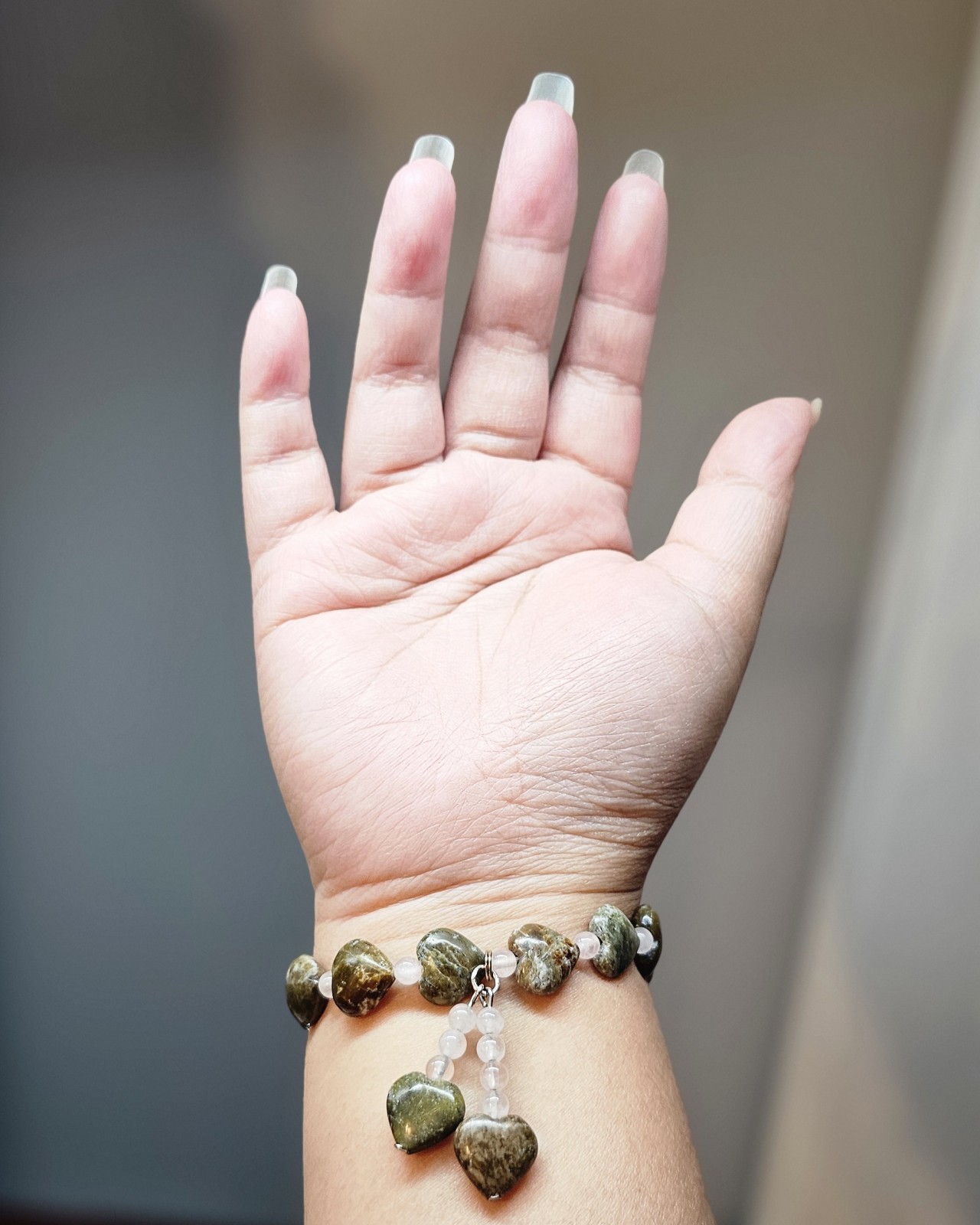 Connemara Marble Heart Bracelet Round Rose Quartz Made In Ireland Stretch