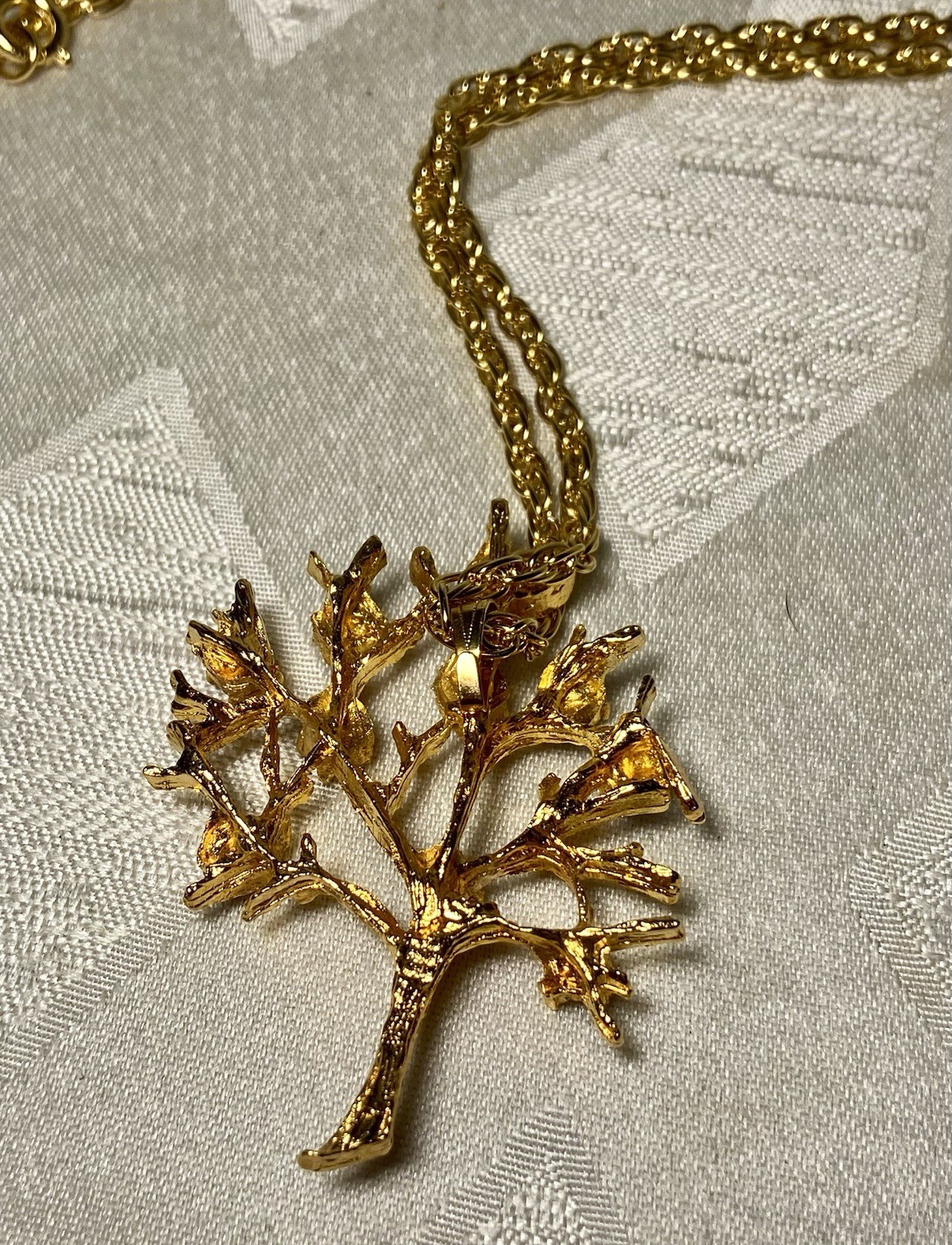 Vintage Regal Gems “Tree Of Life” Gold Tone Multicolor Rhinestone Necklace W/Box