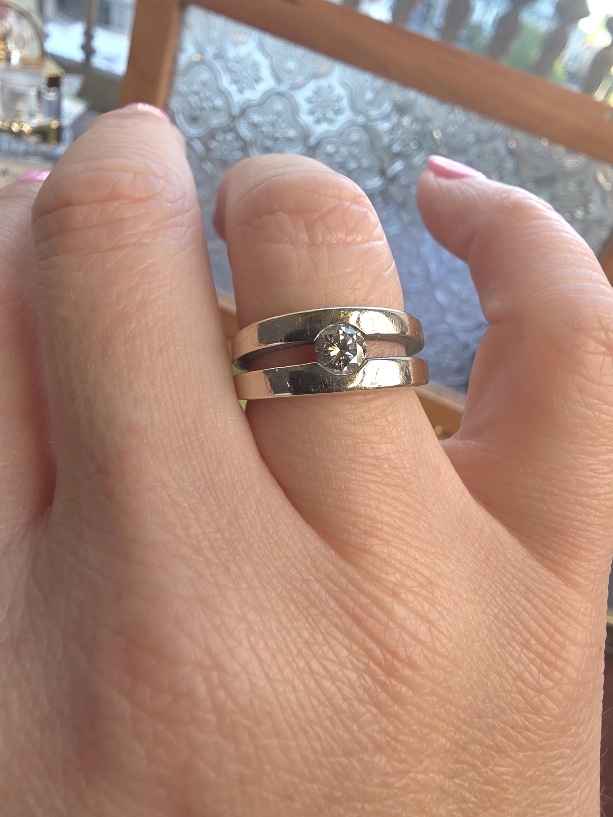 Vintage 14K Gold 0.35 Carat Diamond Split Shank Tension Set Ring Band