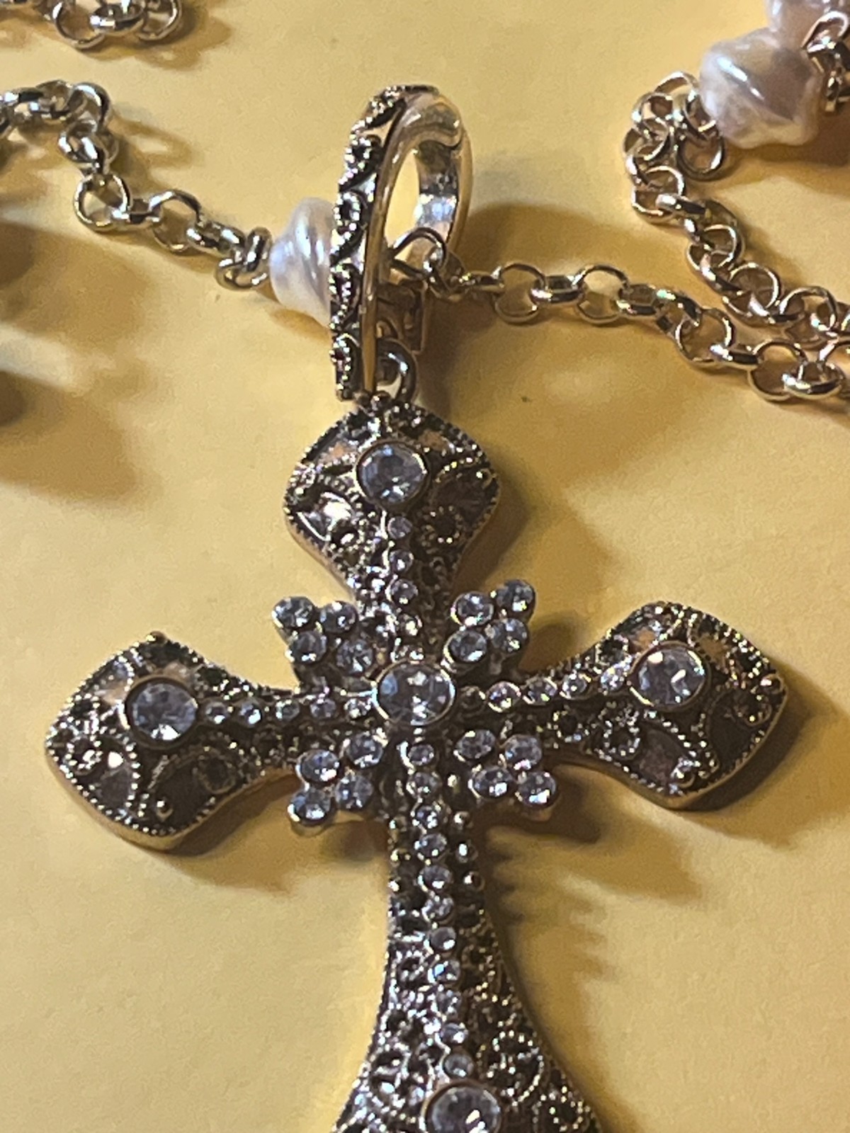 Real Collectibles by Adrienne Crystal Gemstone Cross + 50″ Necklace S9