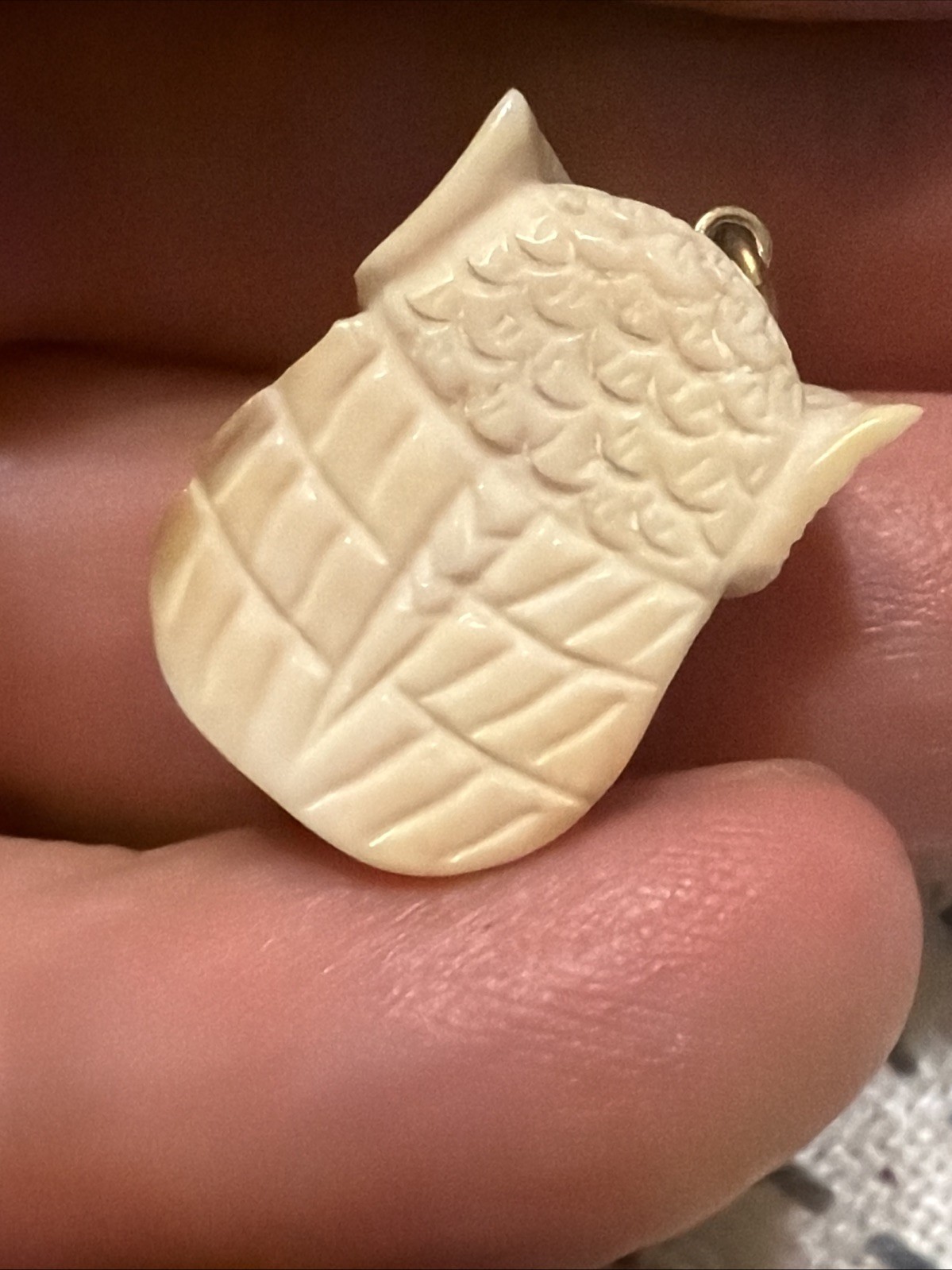 Vintage Hand Detailed Carved White Owl Pendant Charm Wise Owl Masterful Artisan