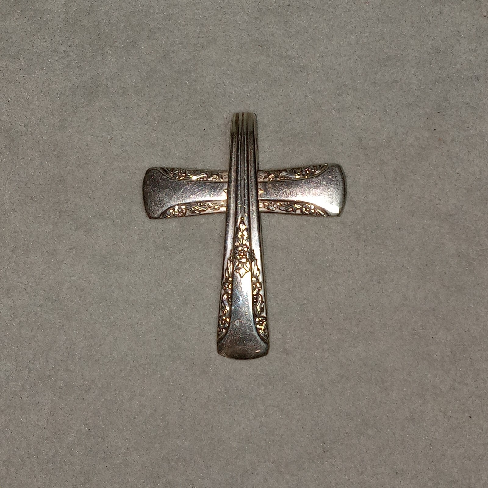 Vintage Jewelry Spoon Handle Silver Plated Cross Pendant Utensil Handmade